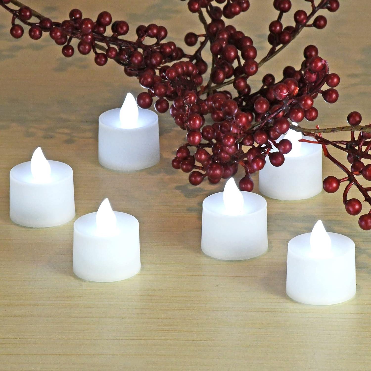 LumaBase Battery Operated Tea Light Candles - Set of 12 (Cool White)