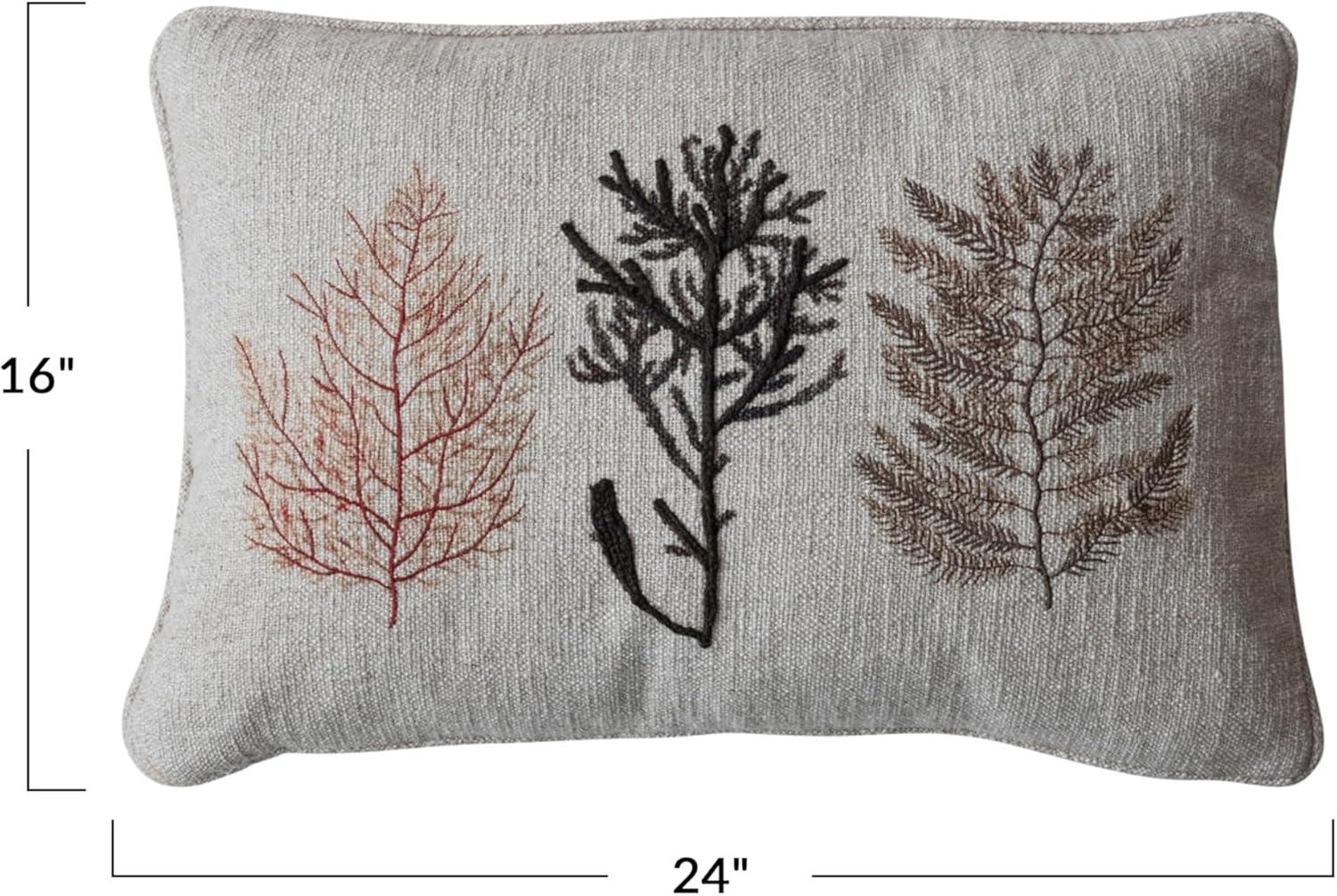 Multicolor Cotton Blend Botanical Embroidered Lumbar Pillow