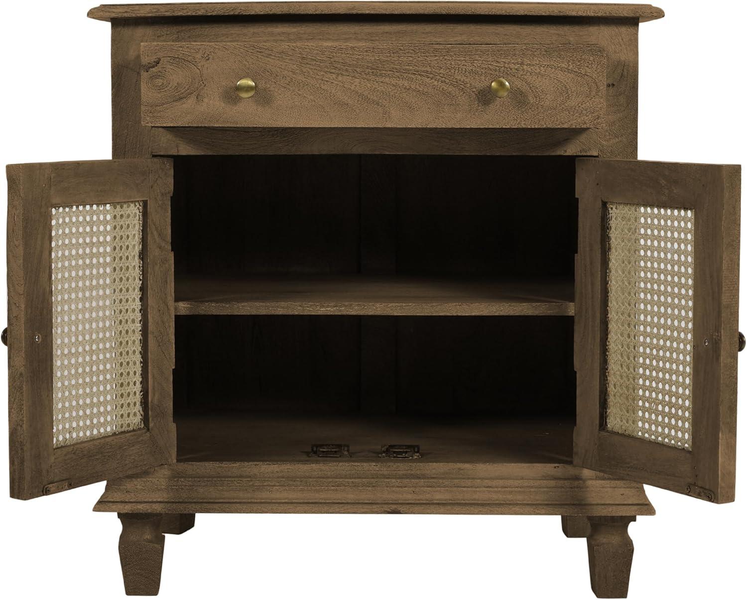 The Urban Port 30" Nightstand Table Rattan Cabinet Doors and Drawer Fronts Sandblasted Brown Mango Wood Brown