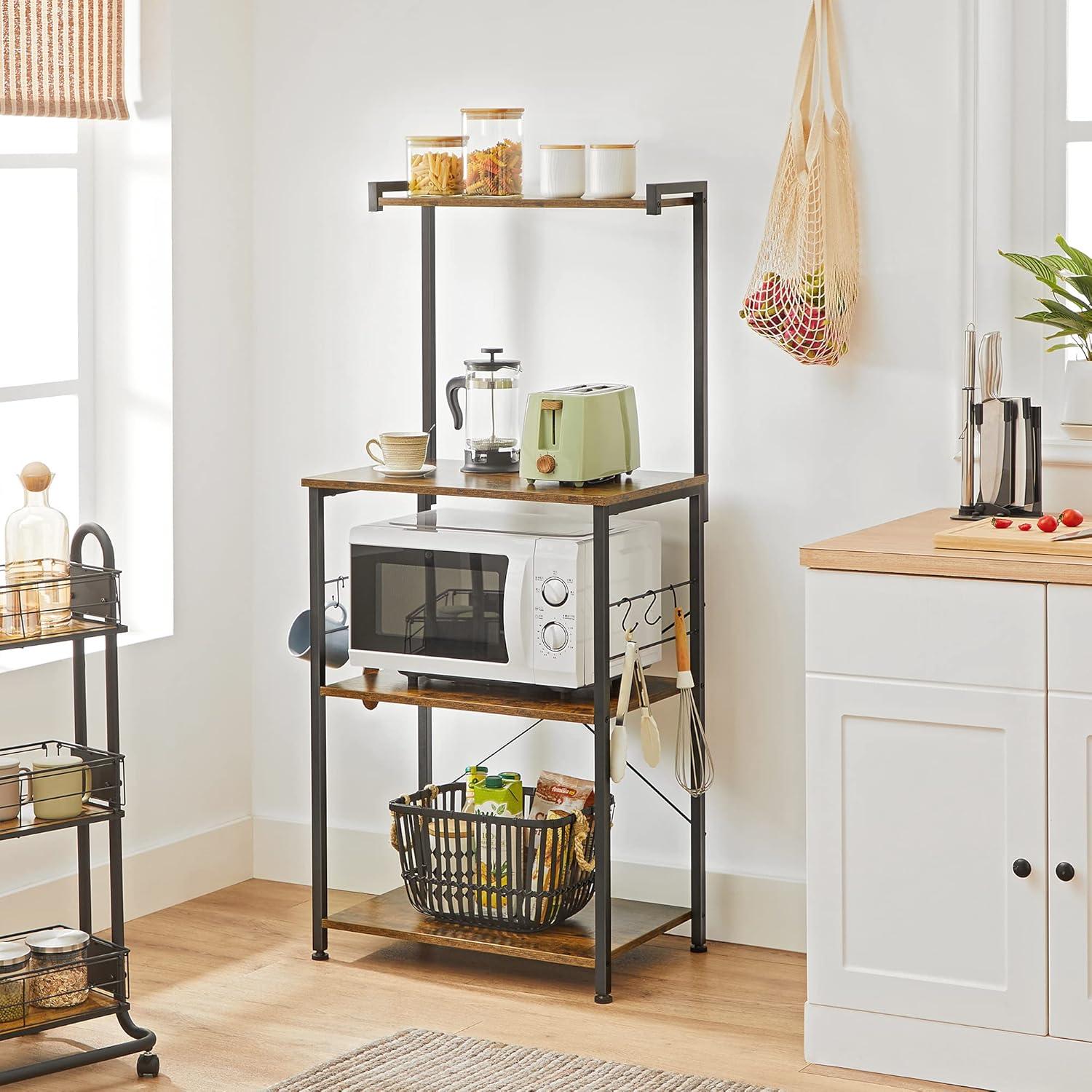 Rustic Brown and Black Adjustable Kitchen Storage Rack