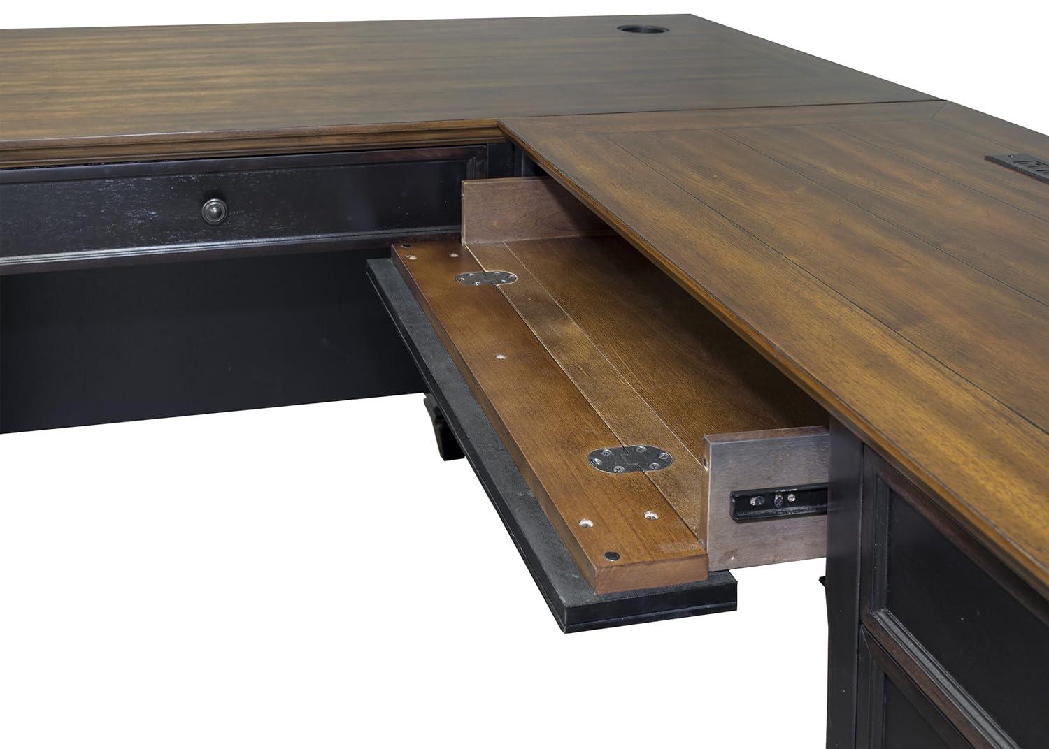 Martin Furniture Hartford L Shaped Pedestal Desk Brown: Executive Office Workstation with Metal Hardware