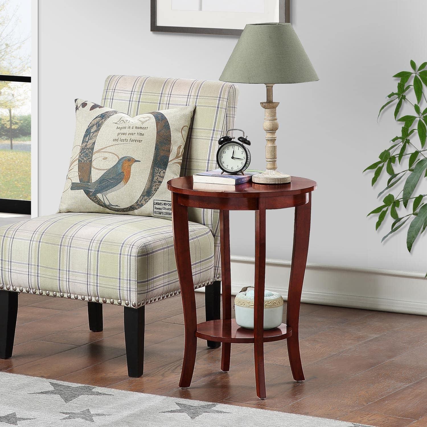 Elegant Mahogany Round End Table with Lower Shelf, 18"