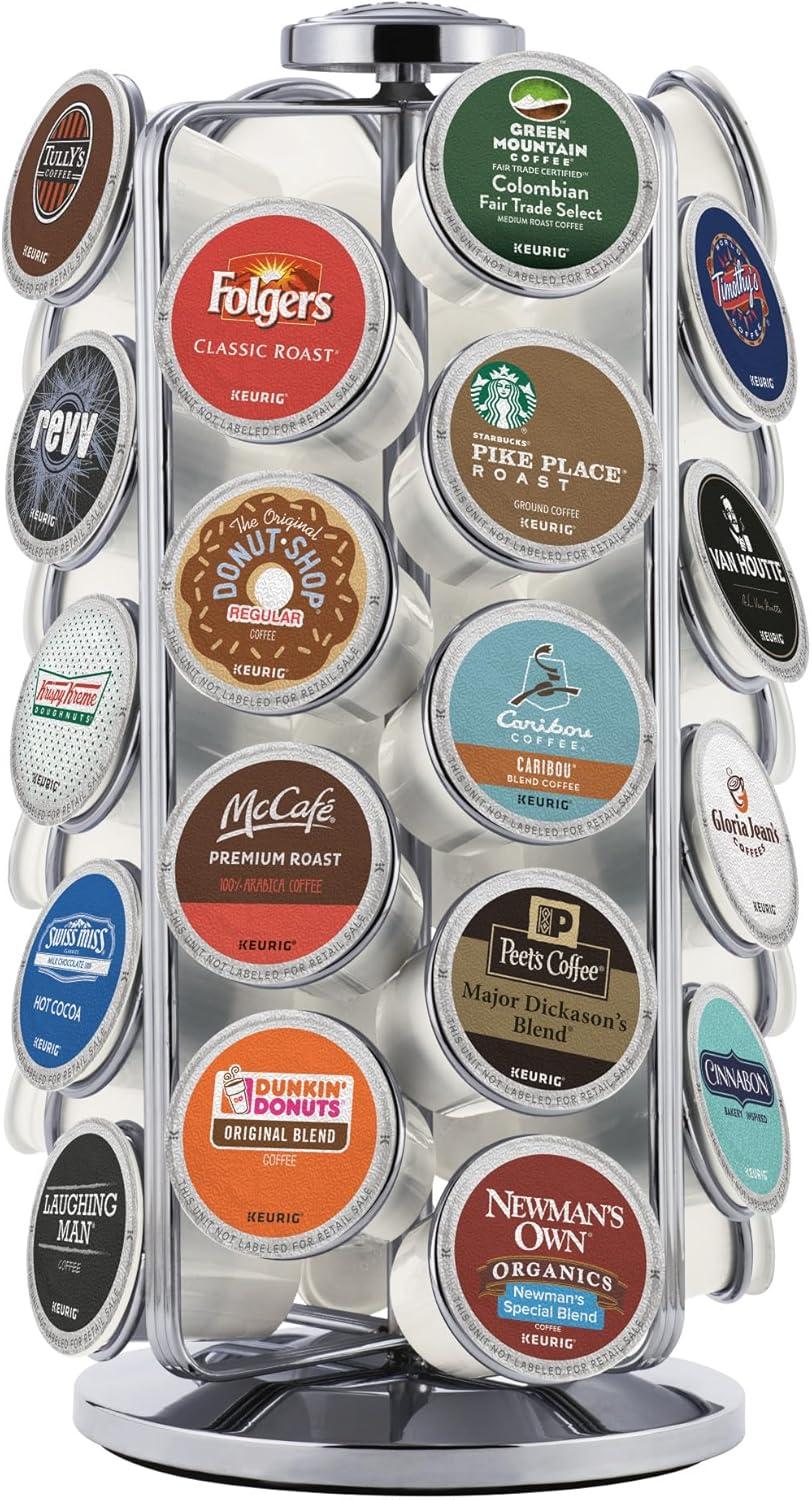 Chrome Metal 36-Capsule Coffee Pod Holder Carousel