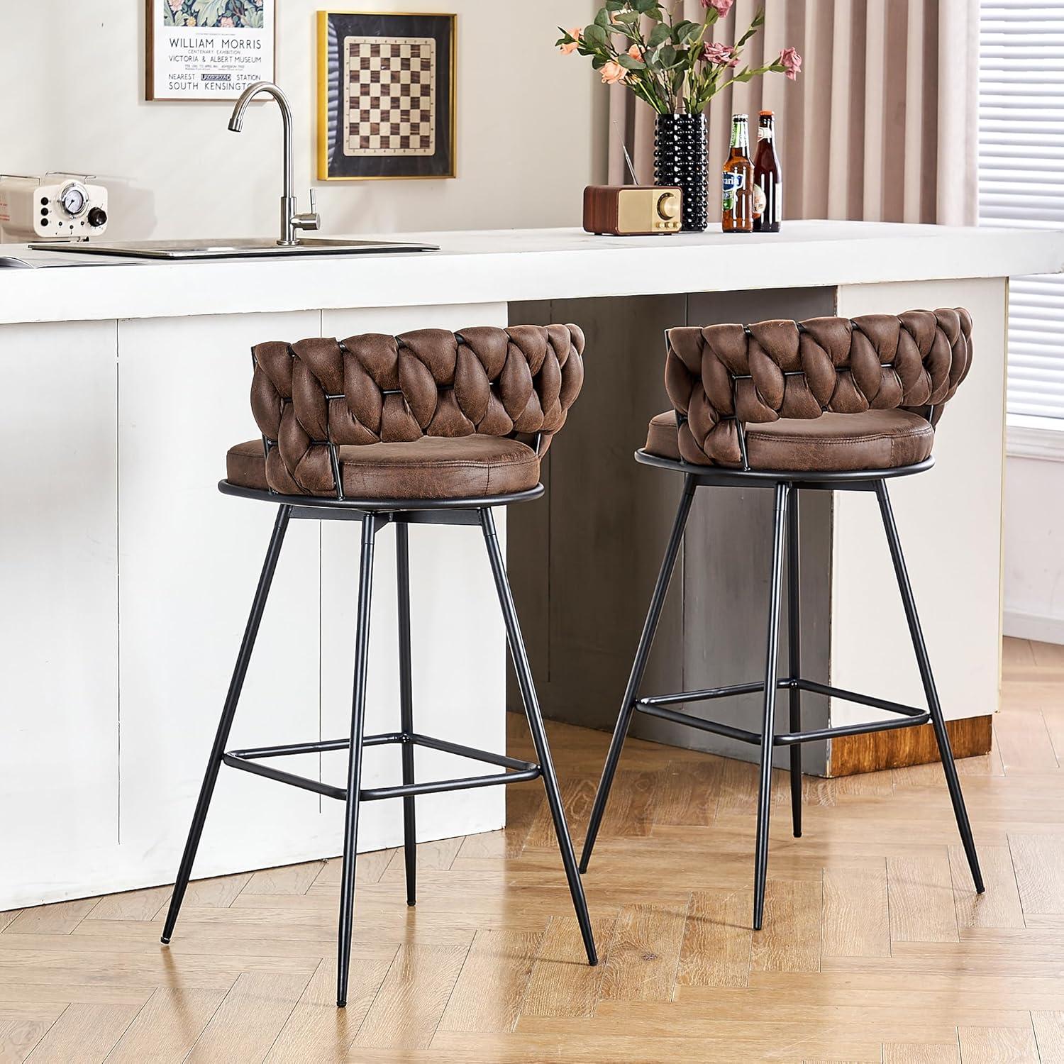 Upholstered Suede Fabric  360° Swivel High Bar Stool