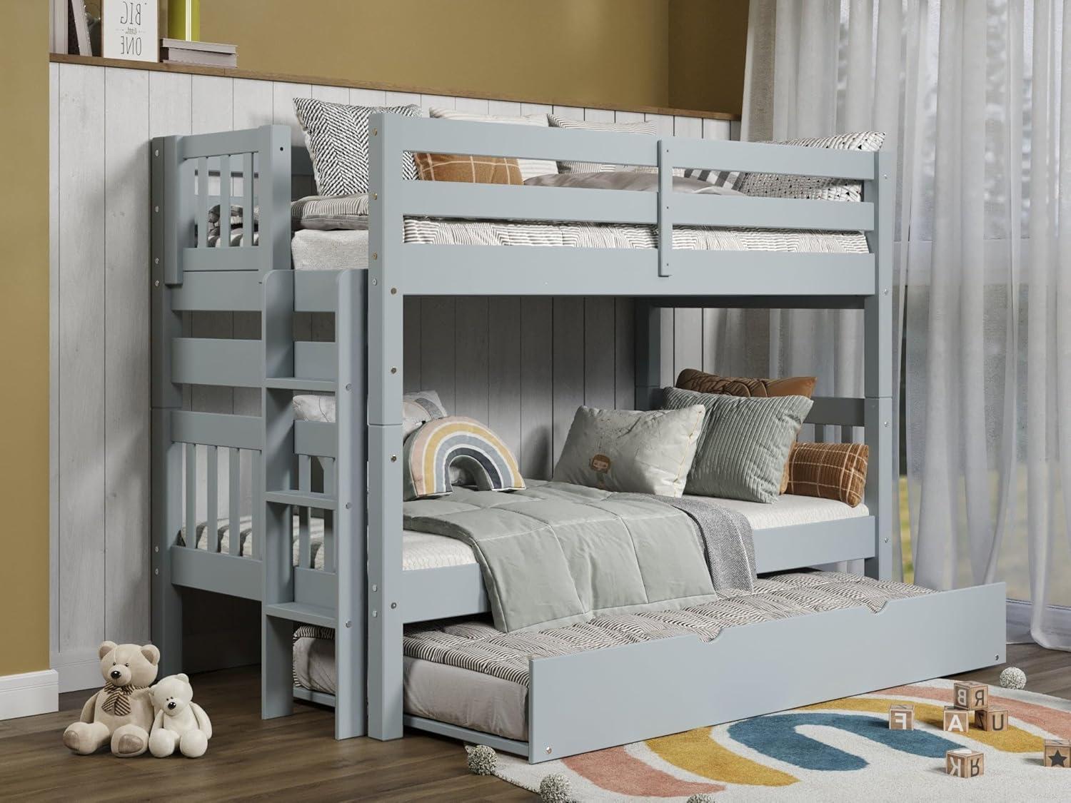Bedz King Bunk Beds Twin over Twin Mission Style with End Ladder and a Twin Trundle, White