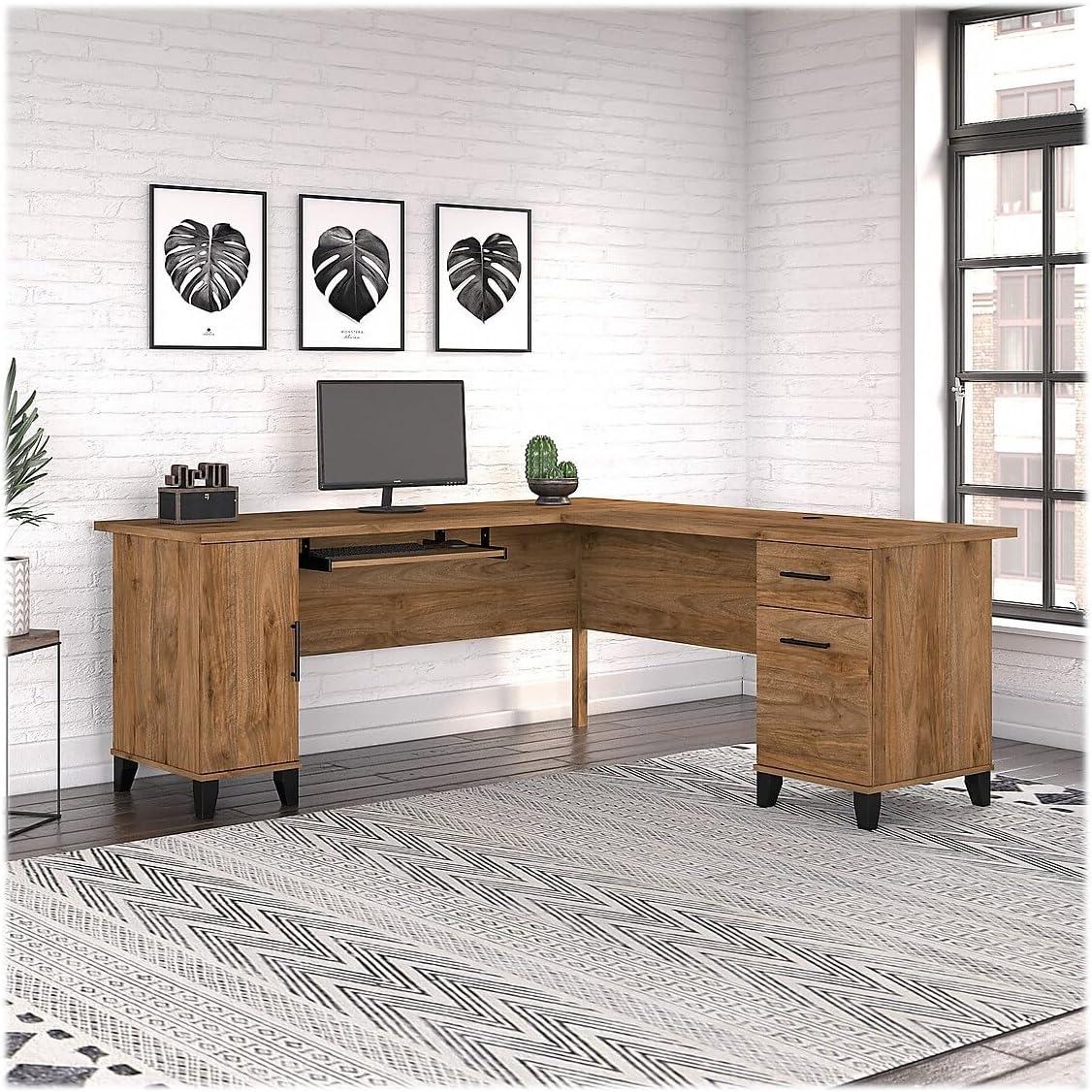 Bush Furniture Somerset 72" L Shaped Desk with Storage, Ash Gray