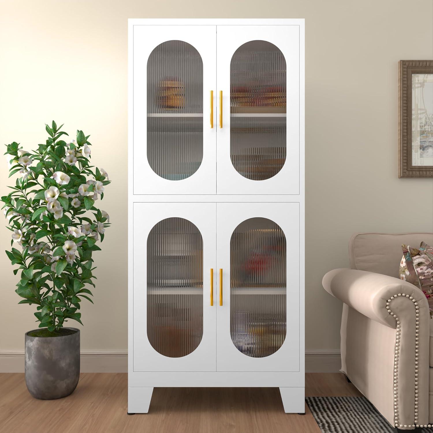 Pantry Storage Cabinet, 61" Pantry Cabinets with Acrylic Glass Doors and Adjustable Shelves, Metal Kitchen Pantry Cabinet for Kitchen, Living Room, Laundry Room and Dinning Room