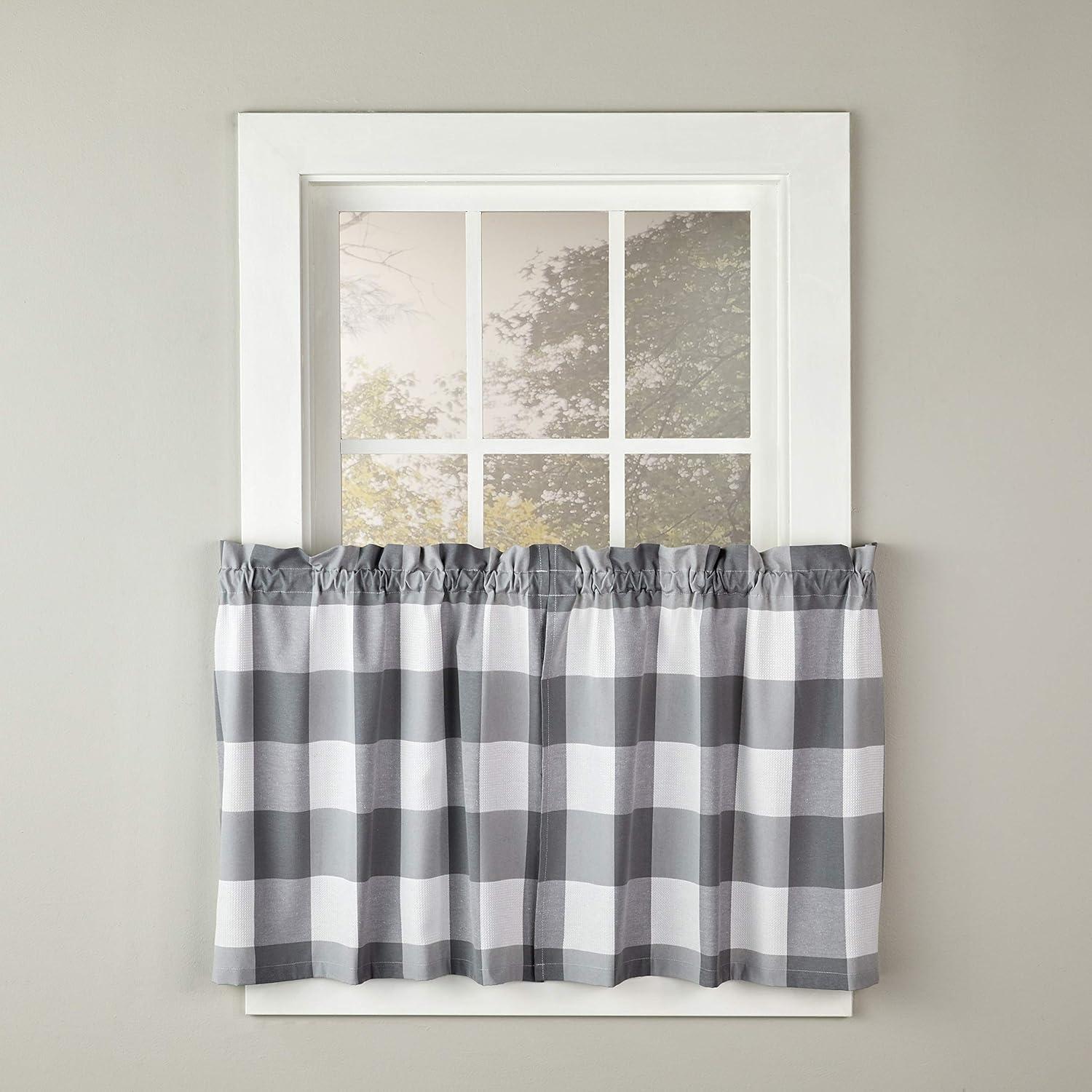 Gray and White Buffalo Check Cotton Polyester Rod Pocket Valance