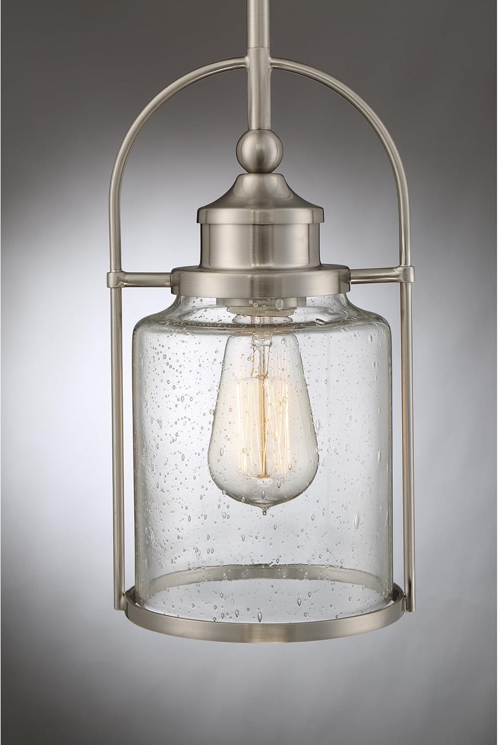 Payson Brushed Nickel 12" Mini Jar Pendant Light with Glass Shade