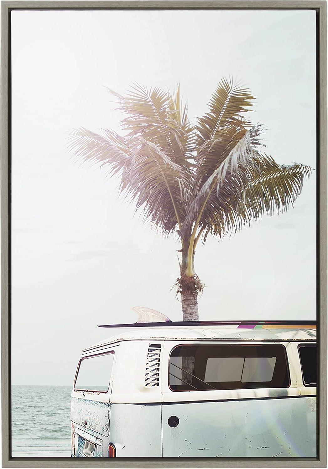 Blue Beach Van Coastal Canvas Print with Gray Frame, 23x33