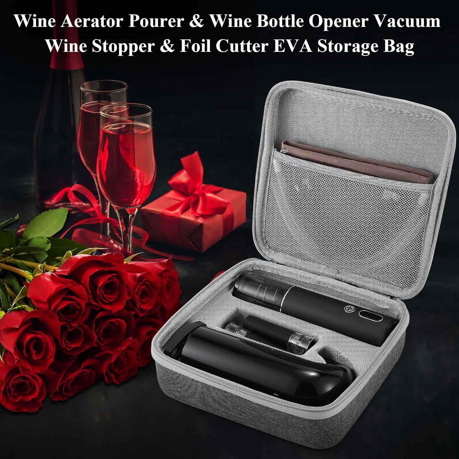Wine Opener Christmas Day Gift Set with Electric Wine Bottle Opener, Wine Decanter&Wine Aerator and Pourer, wine stopper, Foil Cutter and EVA Storage Bag, Rechargeable and Automatic(Black)