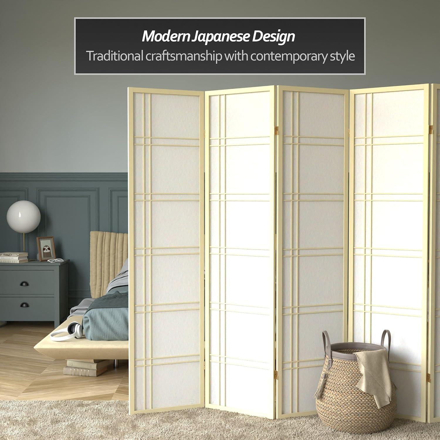 Oriental Furniture 6 Ft Tall Double Cross Shoji Screen Special Edition, 5 panel, ivory color