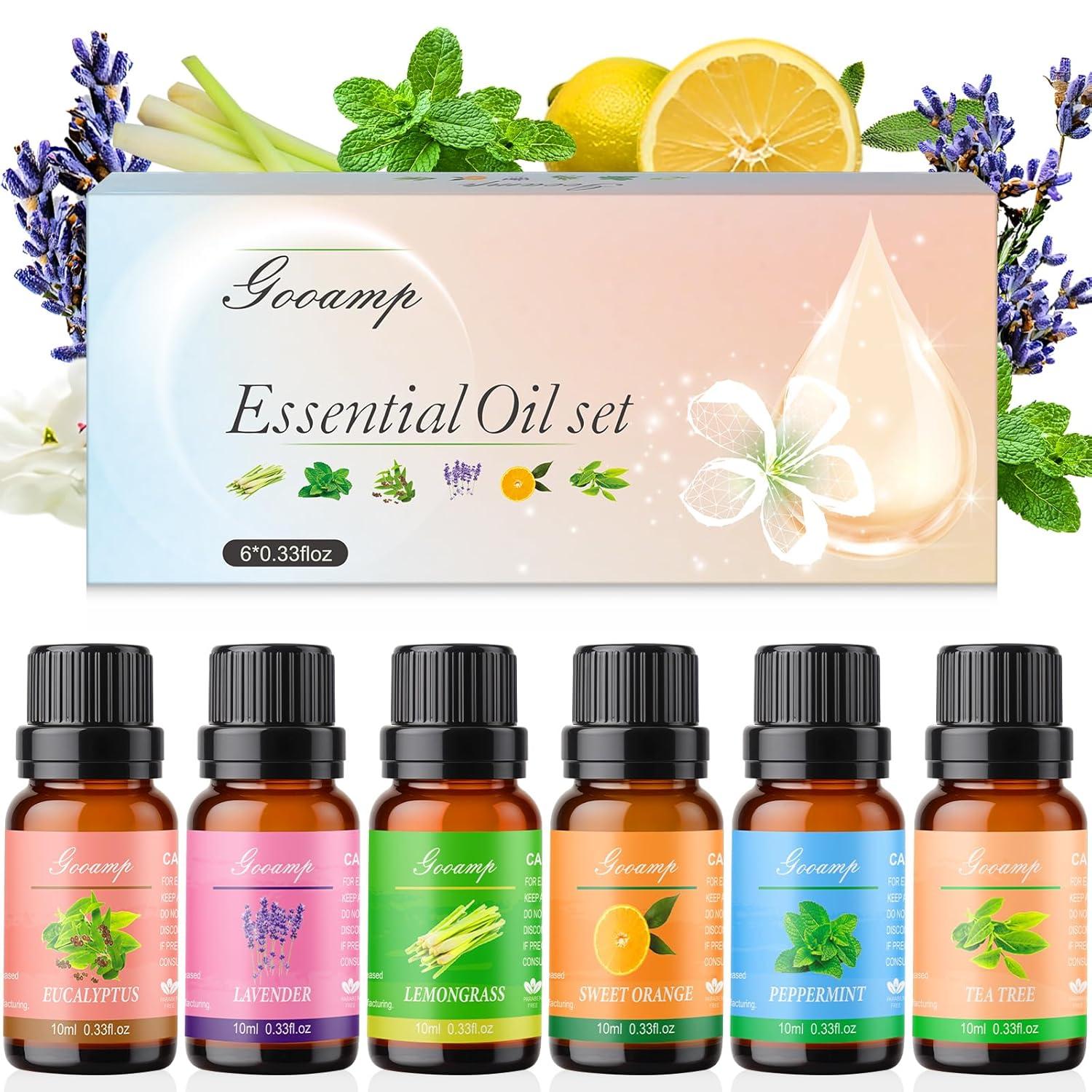 Essential Oils Set - Top 6 Blends for Diffusers, Home Care, Candle Making Scents, Fragrance, Aromatherapy, Humidifiers, Gifts - Peppermint, Tea Tree, Lavender, Eucalyptus, Lemongrass, Orange (10mL)