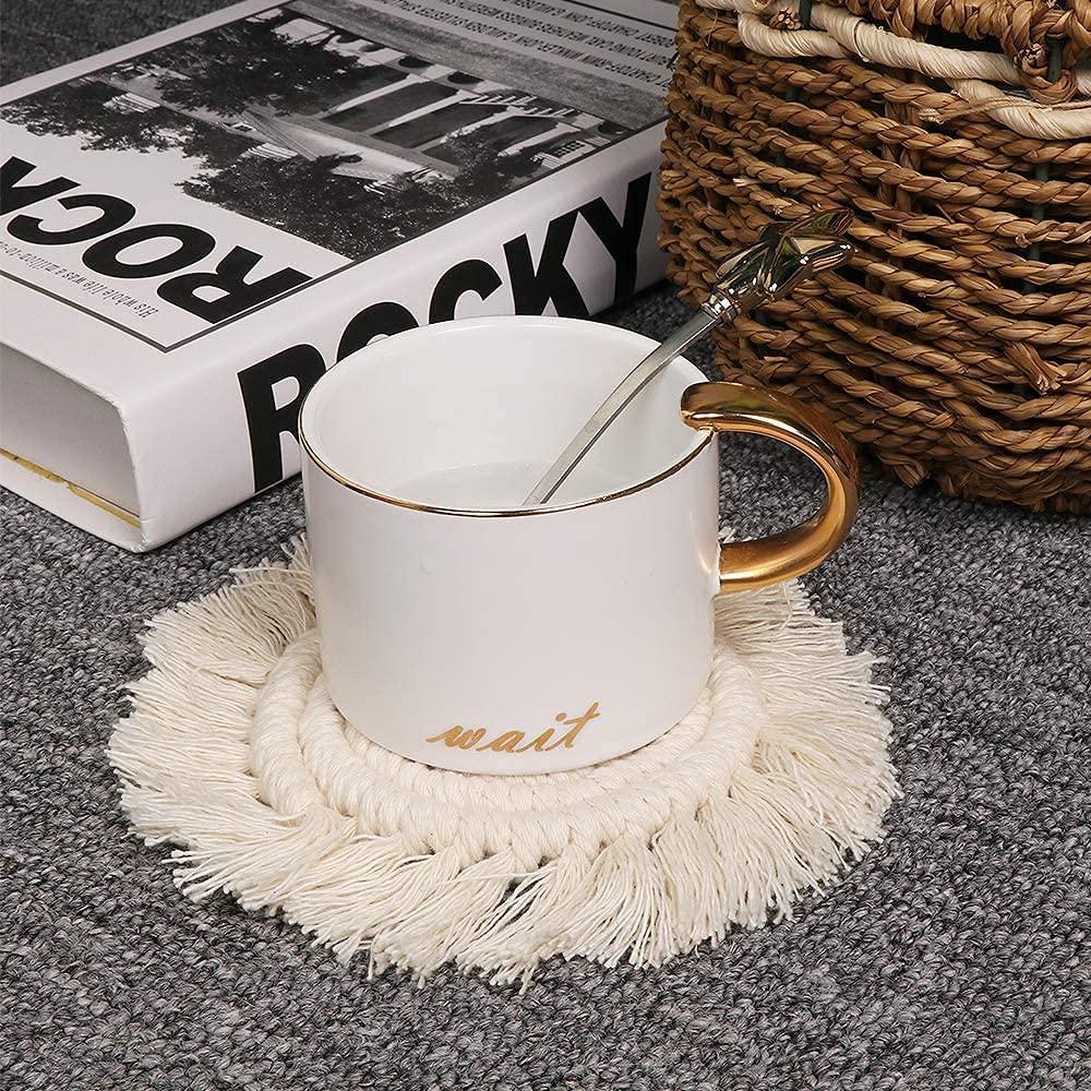 2 Posavasos Bohemios de Macramé para Bebidas, Posavasos Absorbentes con Borla, Posavasos Redondos de Algodón Hechos a Mano de 7 Pulgadas para Mesa de Escritorio, Cocina, Oficina, Hogar, Bar, Protección de Mesa, Regalo de Inauguración de la Casa, Rosa