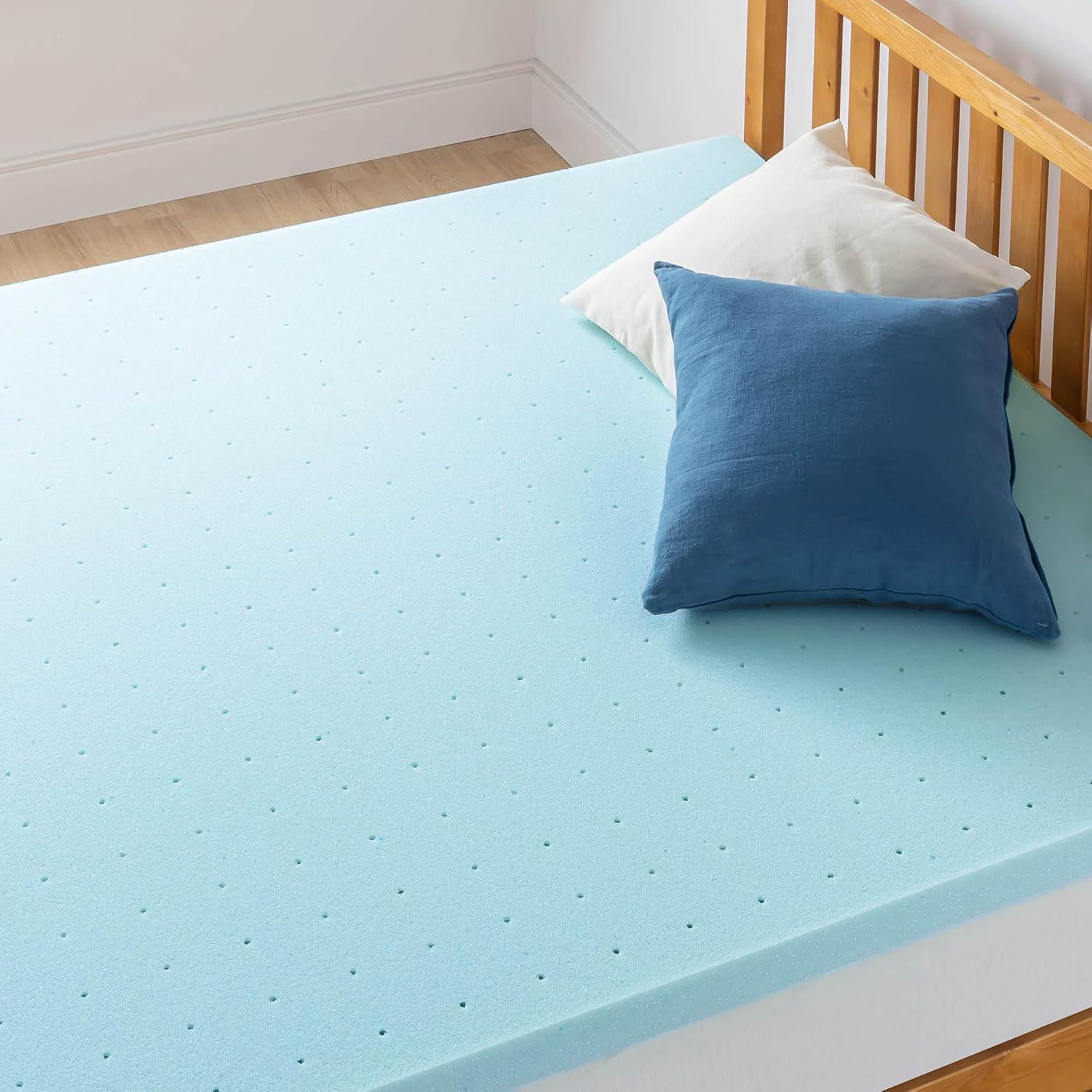 Queen Blue Gel Infused Memory Foam Mattress Topper