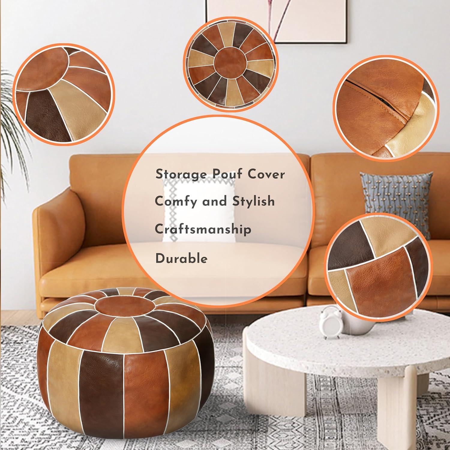 Unstuffed Handmade Moroccan Round Pouf Foot Stool Ottoman Seat Faux Leather Large Storage Bean Bag Floor Chair Foot Rest For Living Room, Bedroom Or Wedding Gifts