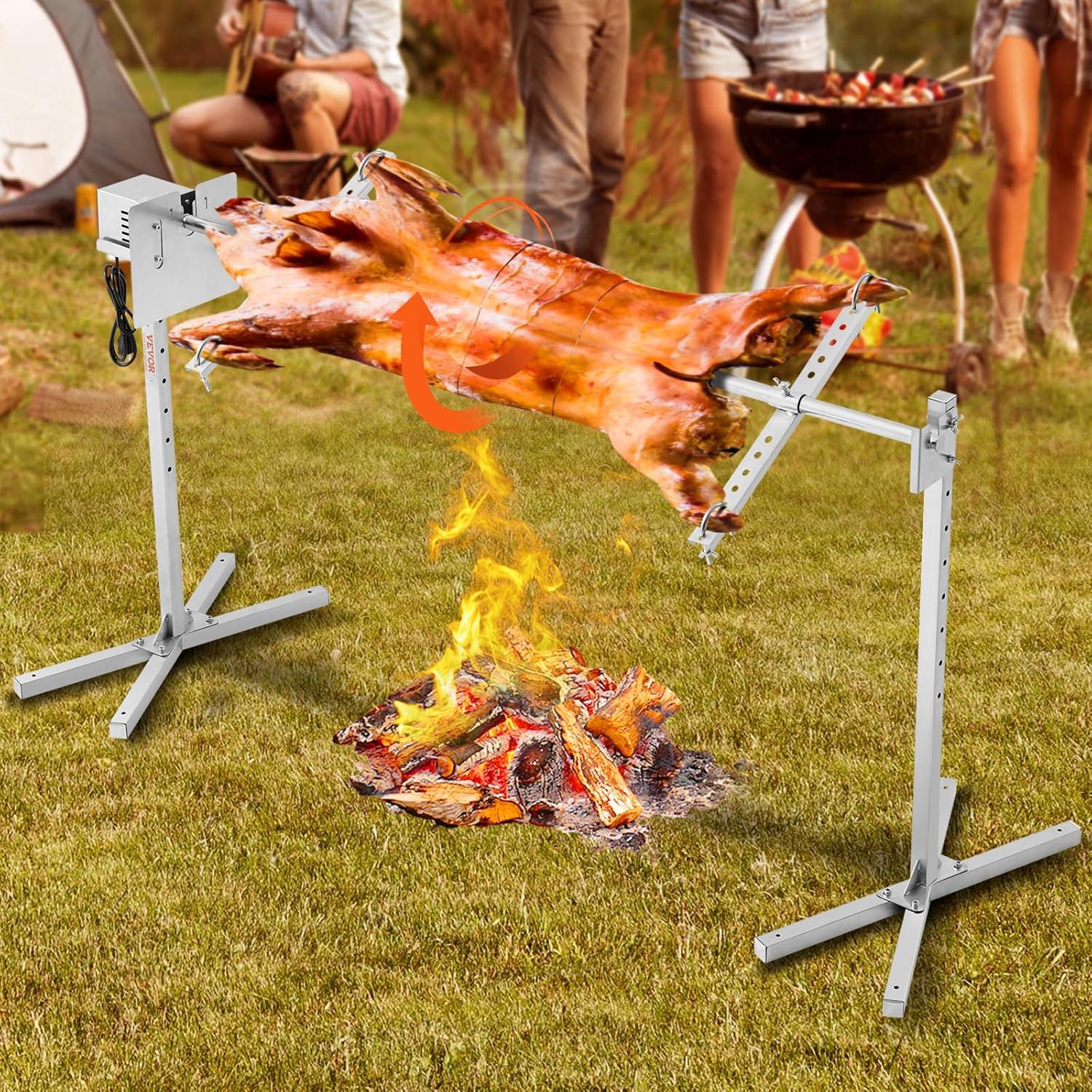 Electric BBQ Rotisserie Grill Kit, 132 lbs. Capacity, 56 in., 52W Motor, Stainless Steel, Spit Rod for Pig, Lamb