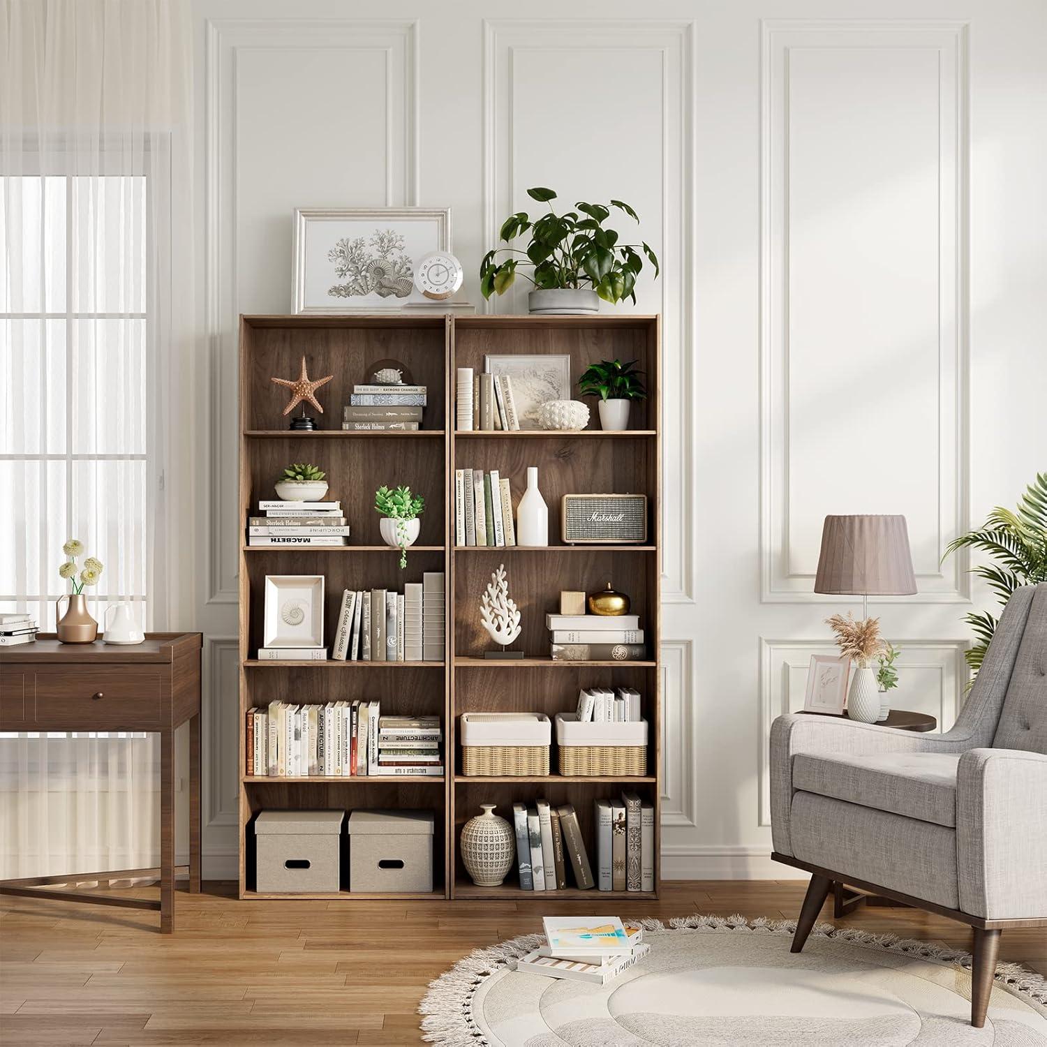 Costway 5-Shelf Storage Bookcase Stand Modern Multi-Functional Display Cabinet Walnut