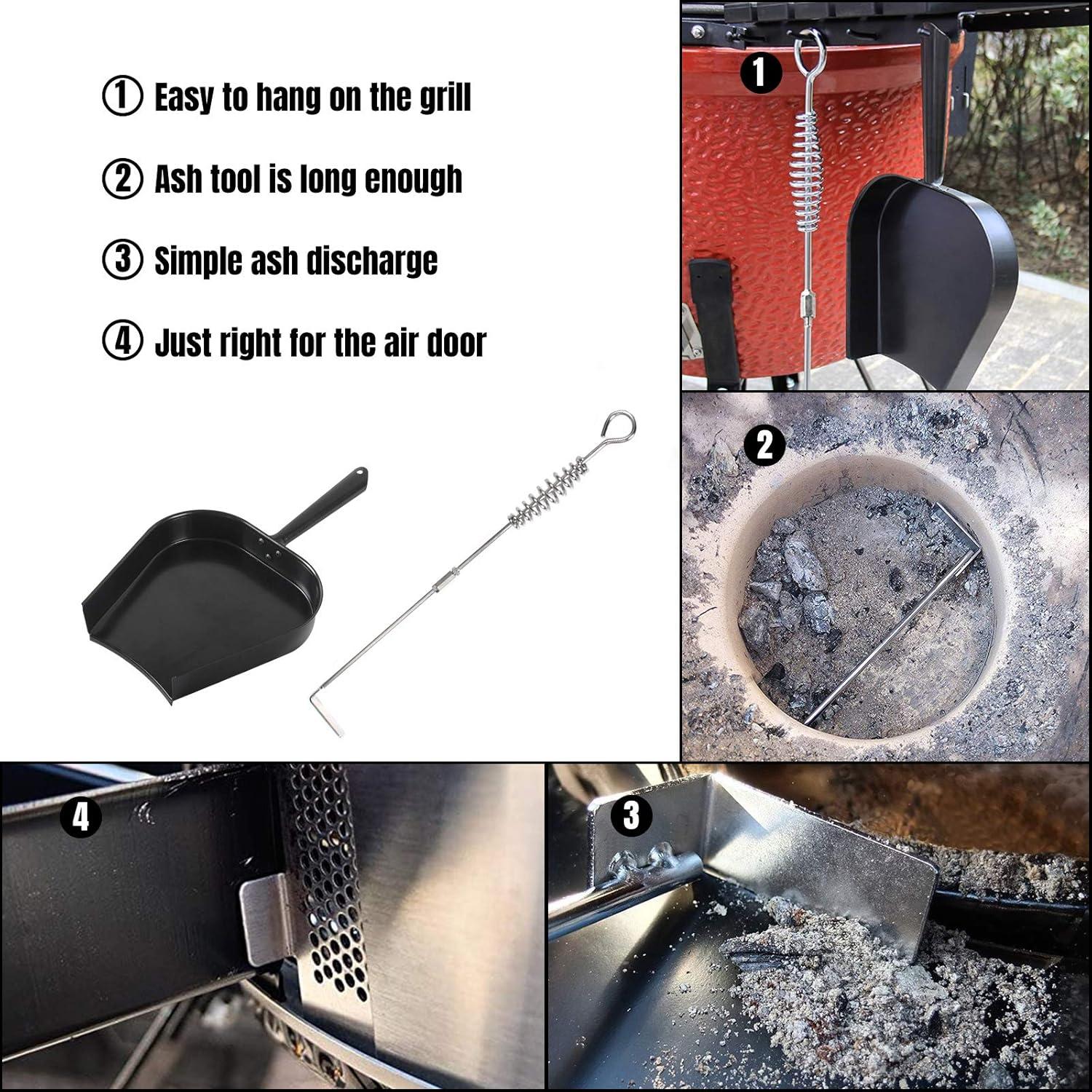 Ash Removal Tool and Ash Pan for Big Green Color Egg,Stainless Steel Big Green Kamado Egg Accessories Ash Tool Poker for Primo and Other Charcoal Kamado (at+AP)