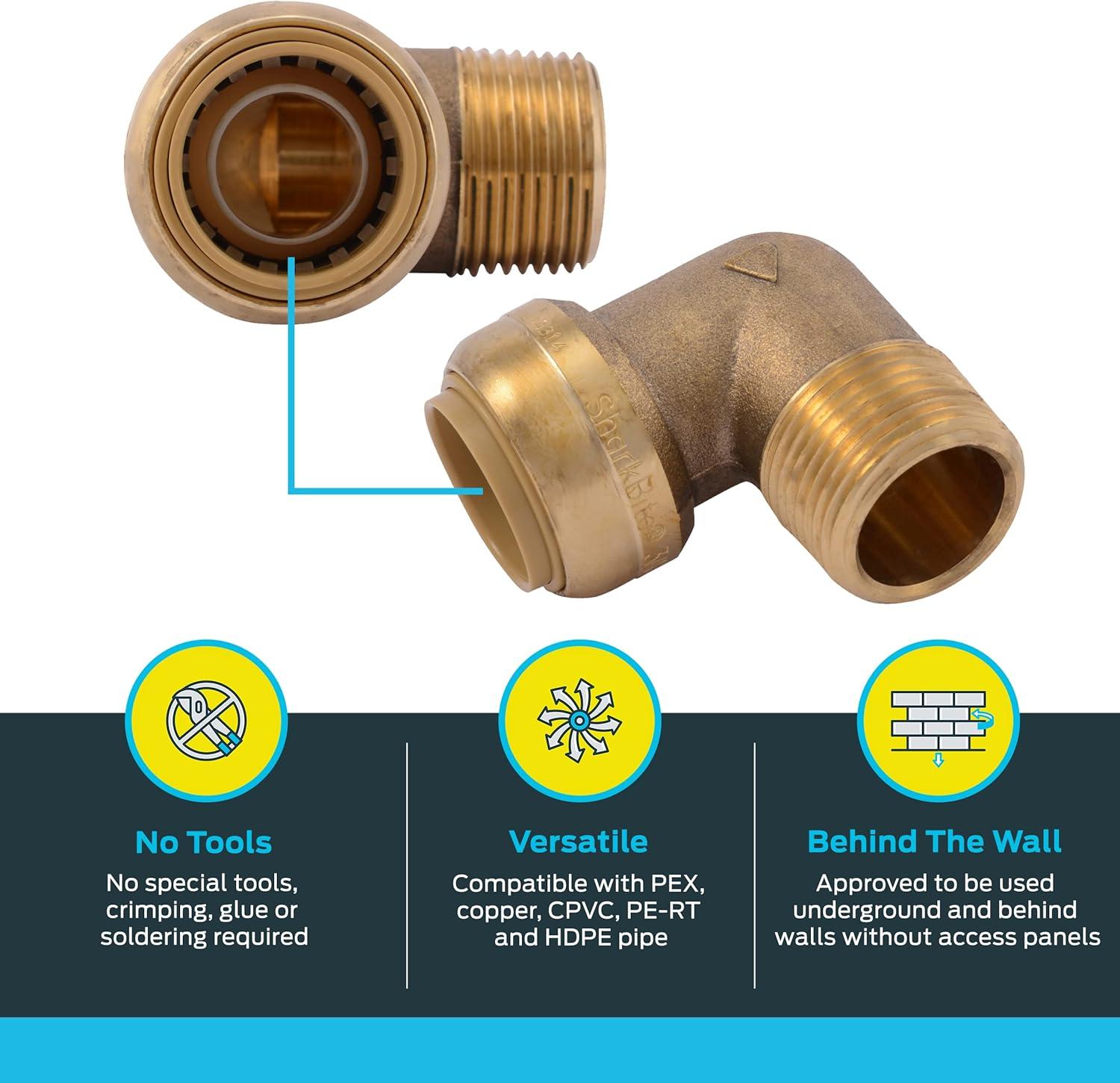 3/4 Inch Brass Push-to-Connect 90-Degree Elbow Fitting