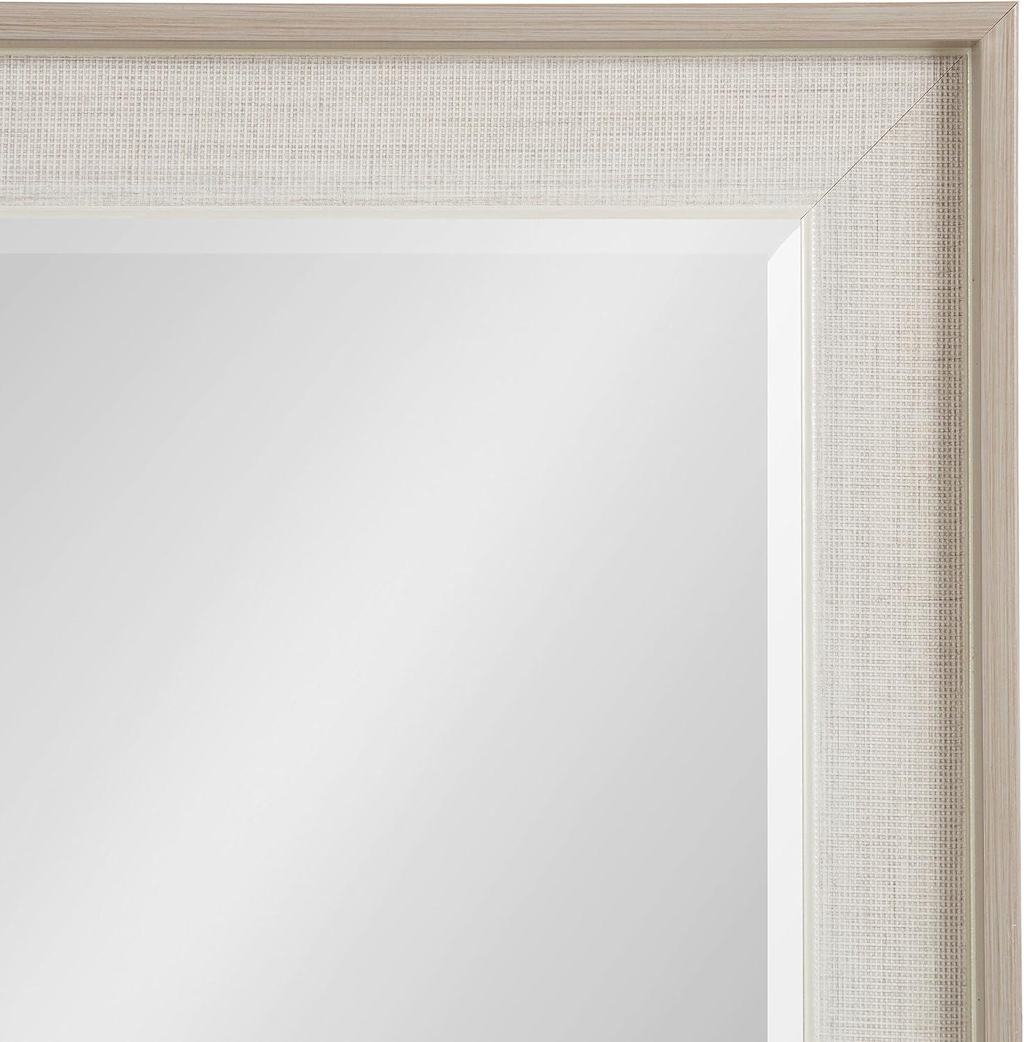 Natural Linen Texture Rectangular Wall Mirror with Beveled Edge