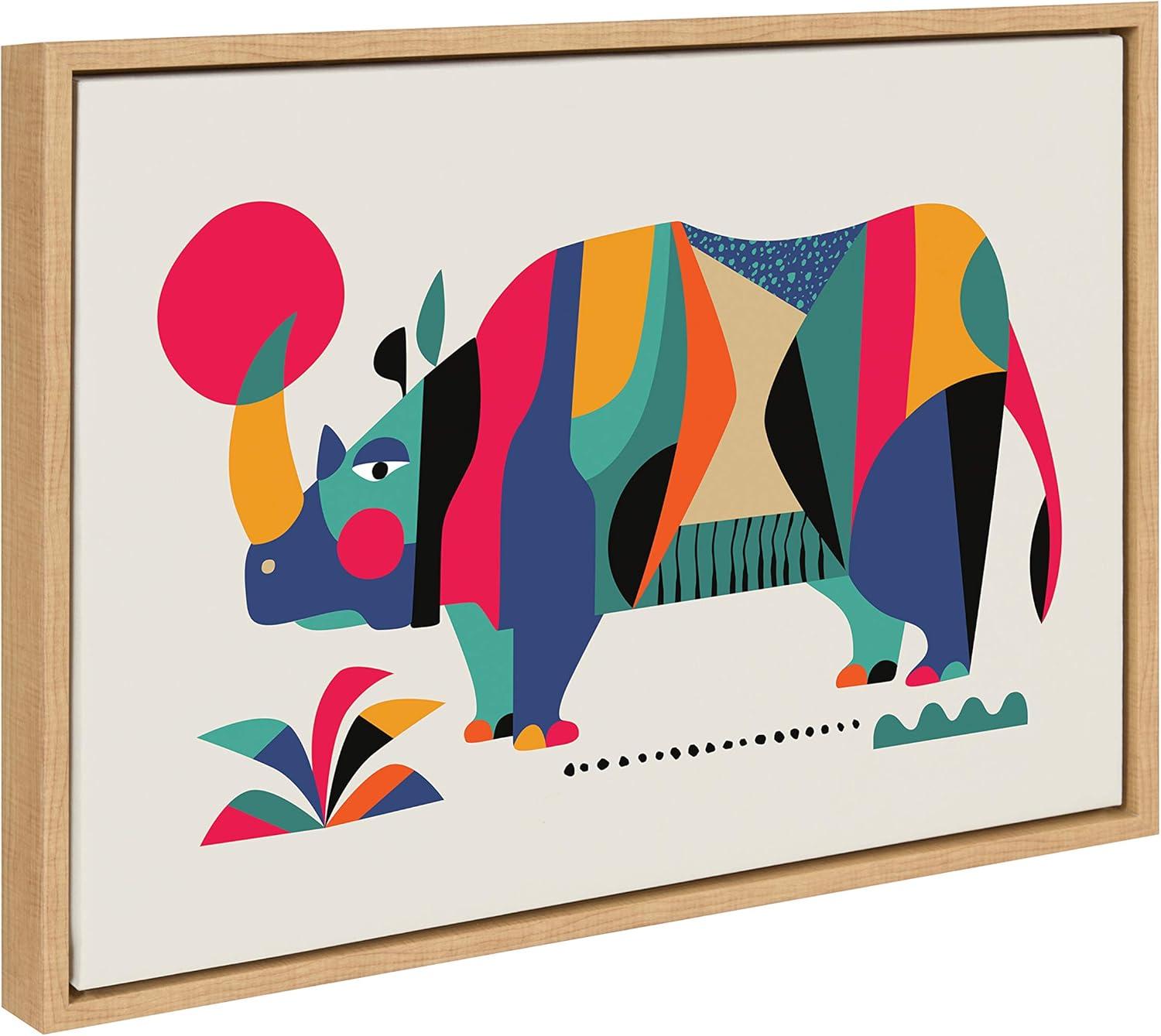 18" x 24" Sylvie Rhinoceros Framed Canvas Wall Art by Rachel Lee Natural - Kate and Laurel