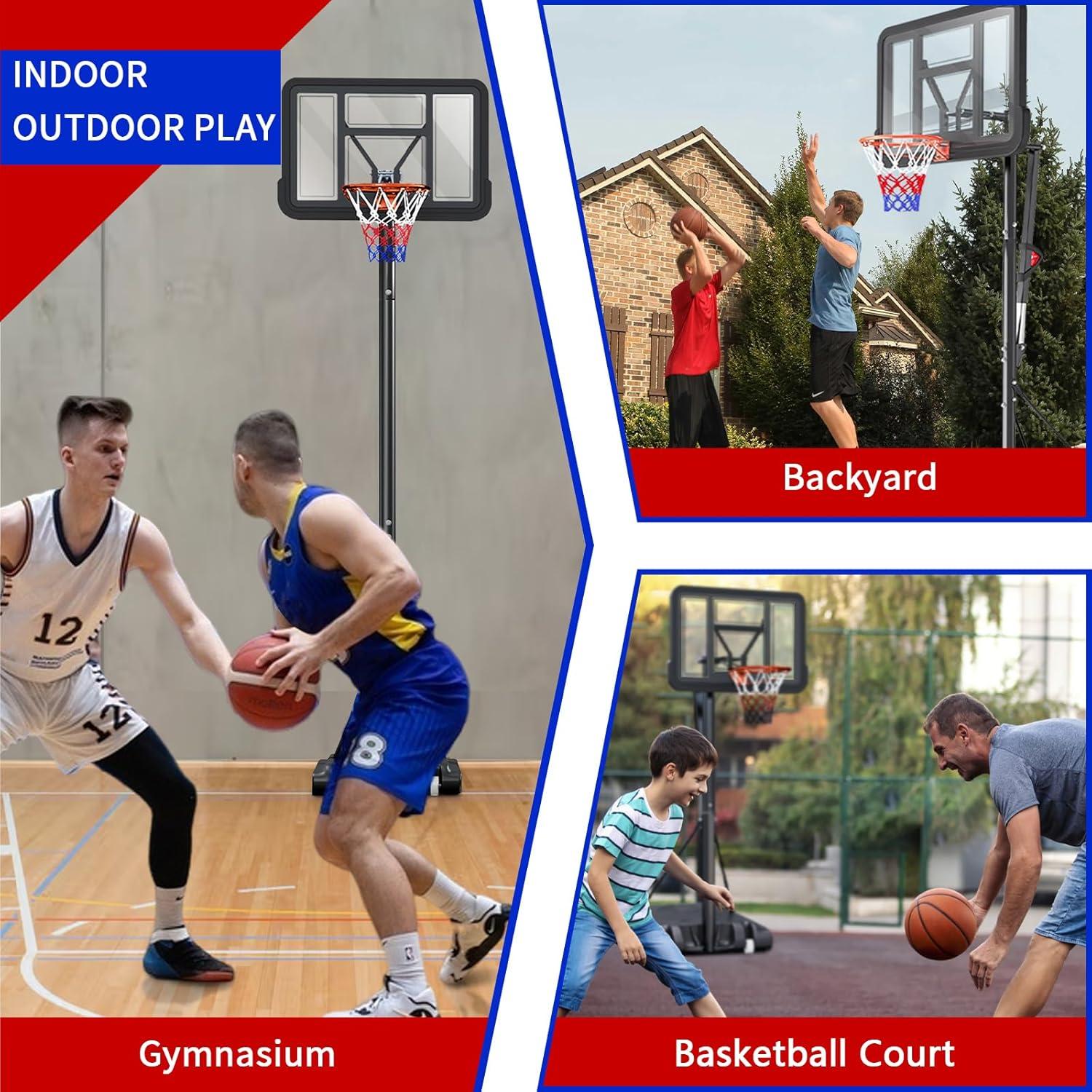 Portable Basketball Hoop,5.5-10FT Height Adjustable Outdoor Basketball Hoop Goal with 44 Inch Impact Backboard and Portable Wheels for Youth Adults Play in Backyard/Courts/Indoor