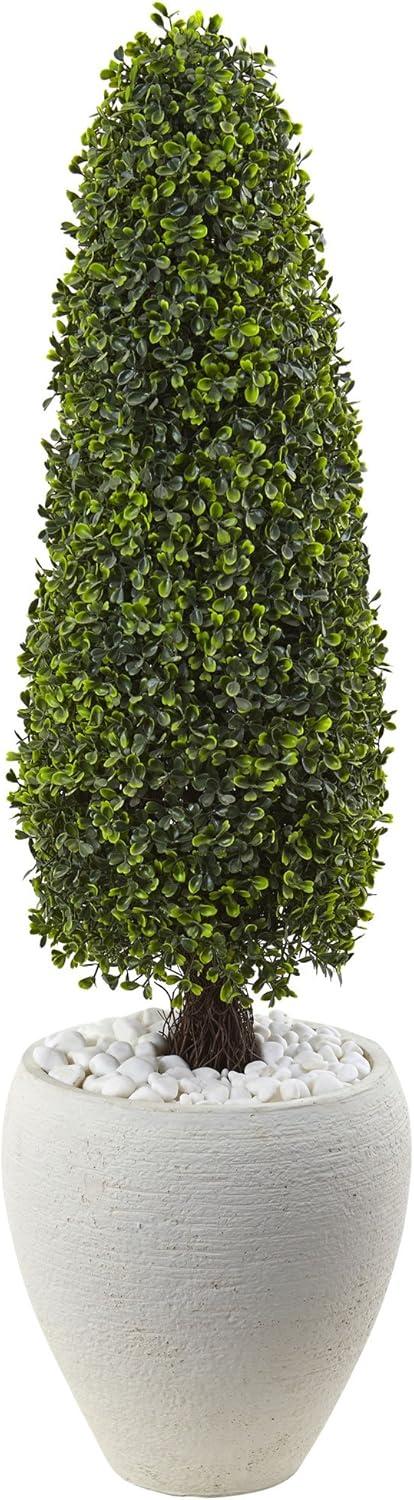 Nearly Natural Boxwood Topiary with White Planter - UV Resistant