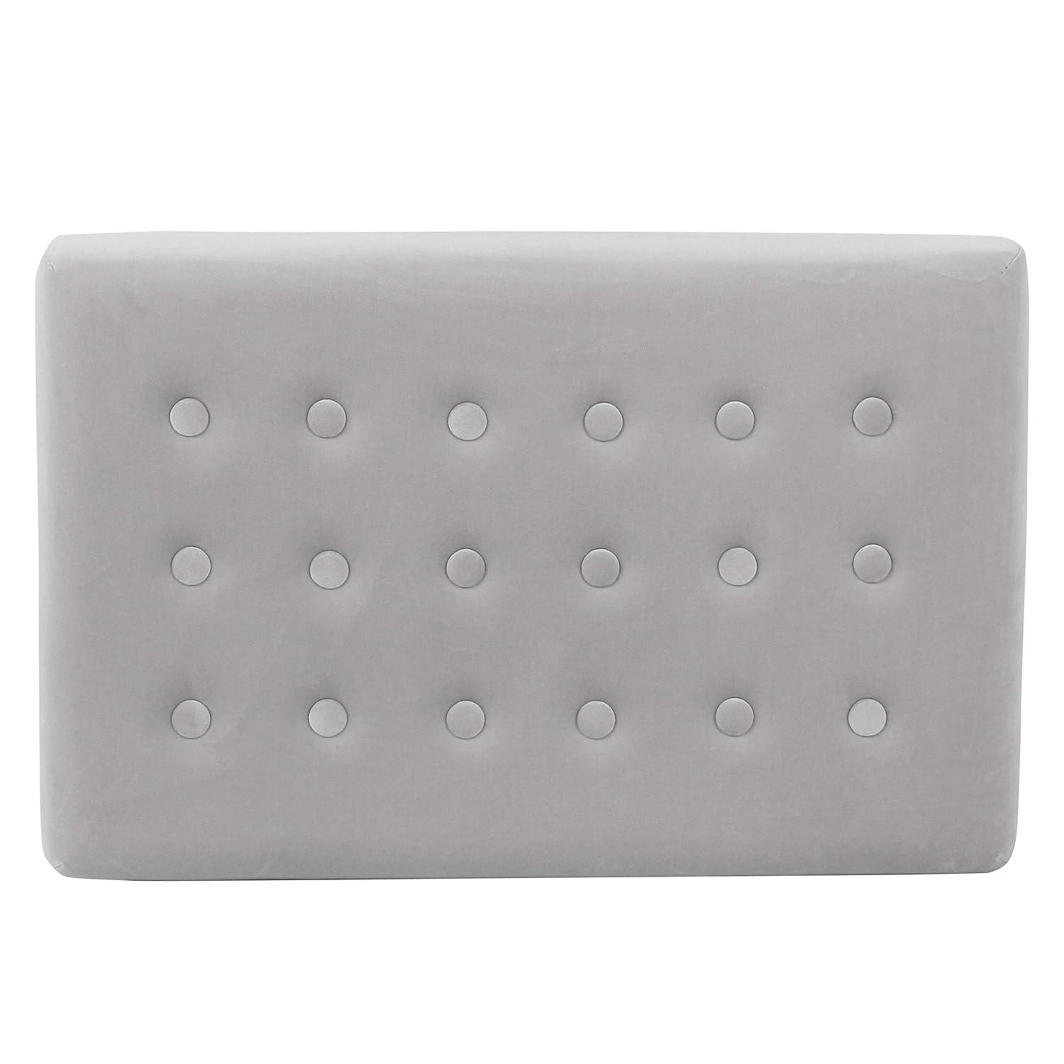 Tufted Velvet Ottoman - Silver - HomePop: Upholstered Footstool, Metal Legs, Polyester Fabric