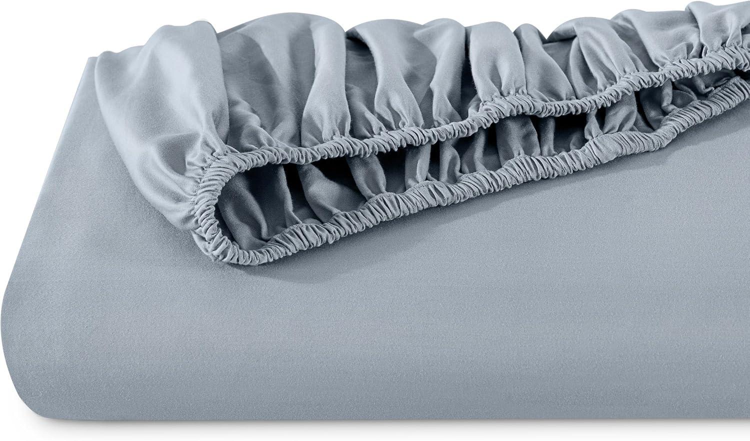 400 Thread Count Organic Cotton Sateen Queen Fitted Sheet Dusty Blue by Bare Home