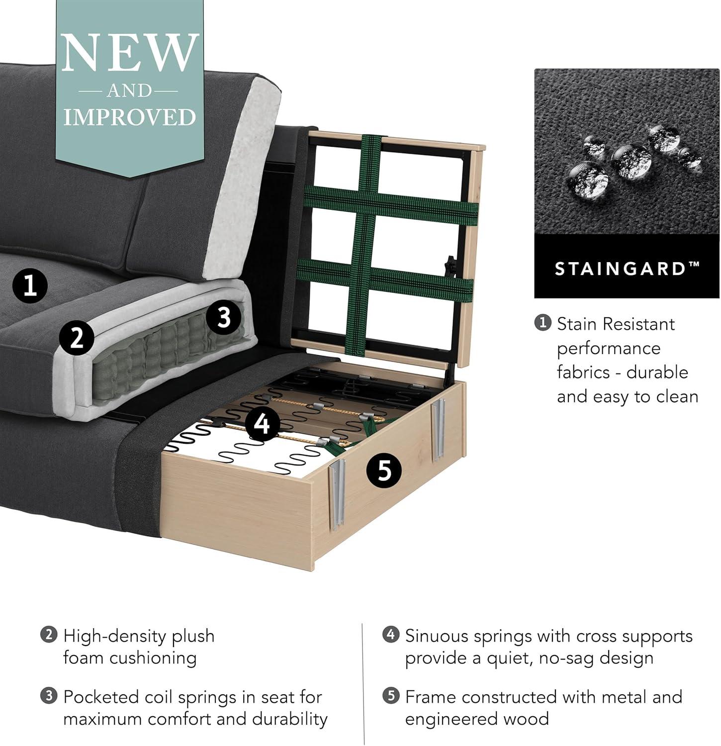 Coventry Chaise Lounge with Arms in Charcoal Gray Herringbone Fabric