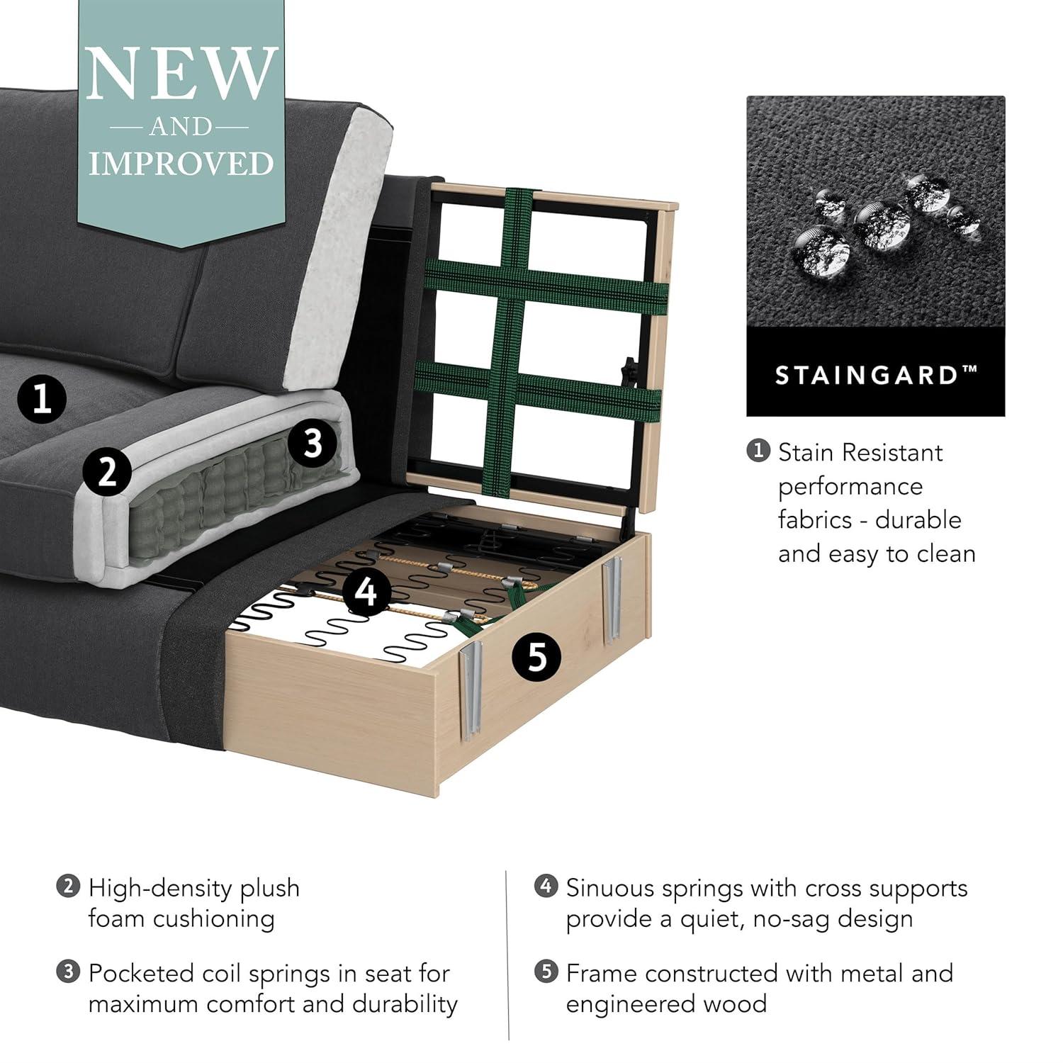 Coventry Chaise Lounge with Arms in Charcoal Gray Herringbone Fabric