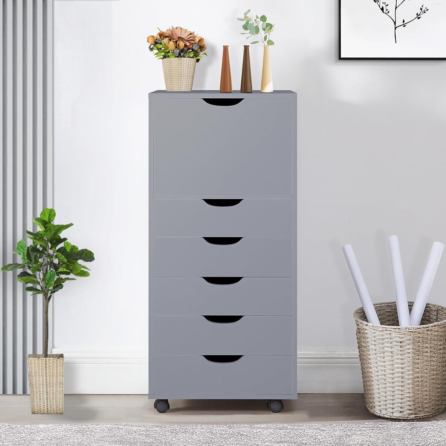 Inbox Zero 6-Drawer Office Drawer File Cabinet on Wheels, Desk Filing Cabinet Unit, Craft Office Drawer Storage Organization