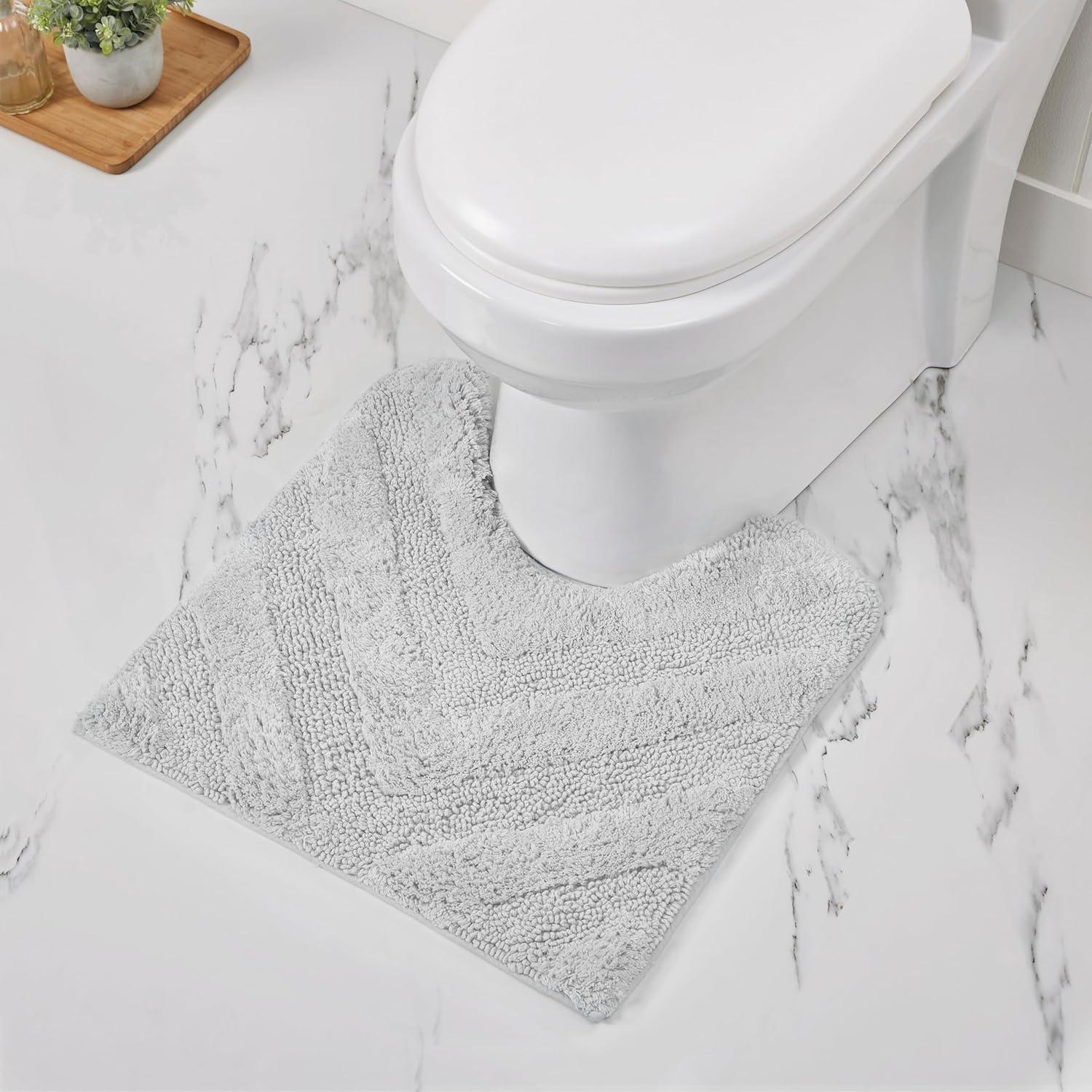 Better Trends Hugo Collection Toilet Rugs U Shaped Washable , Non-Slip Bathroom Contour Rugs -Soft Comfortable Contour Bath Mat and Toilet Contour Rug , (20X20 U , White)