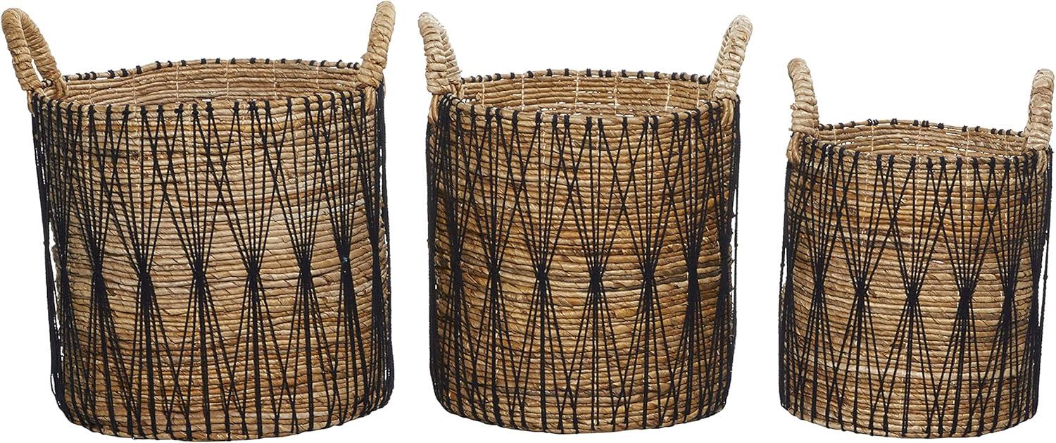 Banana Leaf Handmade String Detail Decorative and Functional Storage Basket with Handles