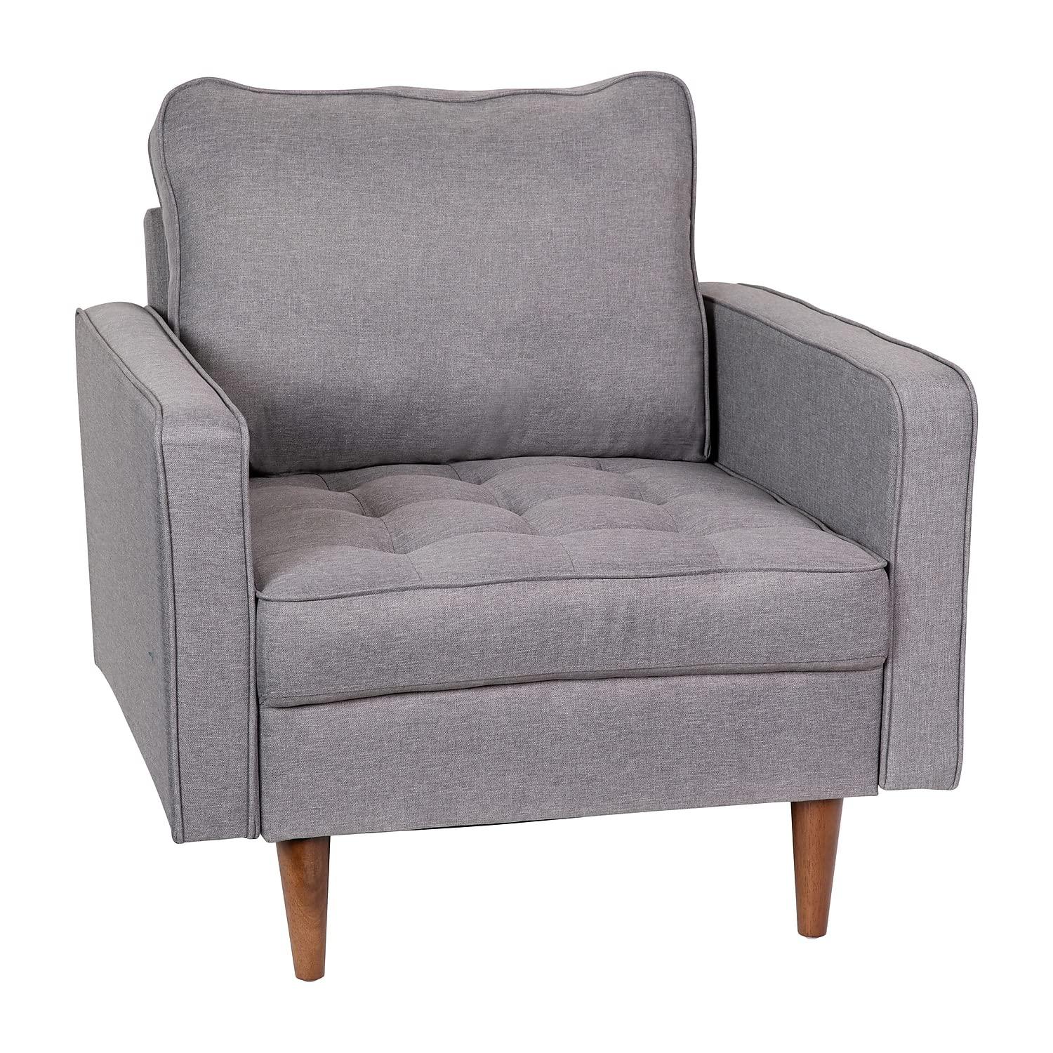 Flash Furniture Hudson Mid-Century Modern Commercial Grade Armchair with Tufted Faux Linen Upholstery & Solid Wood Legs in Slate Gray