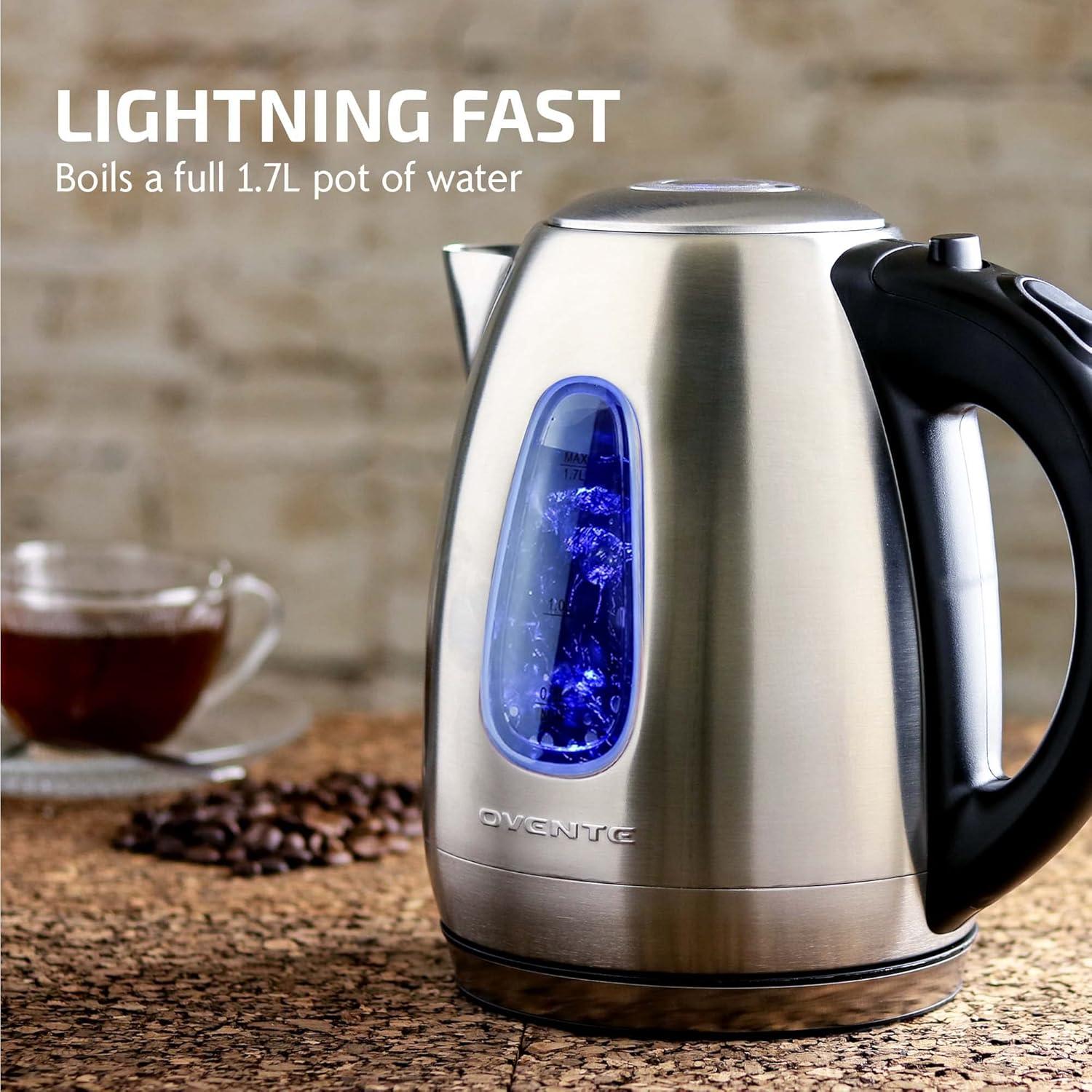 Ovente 1.7L Silver Stainless Steel Electric Kettle