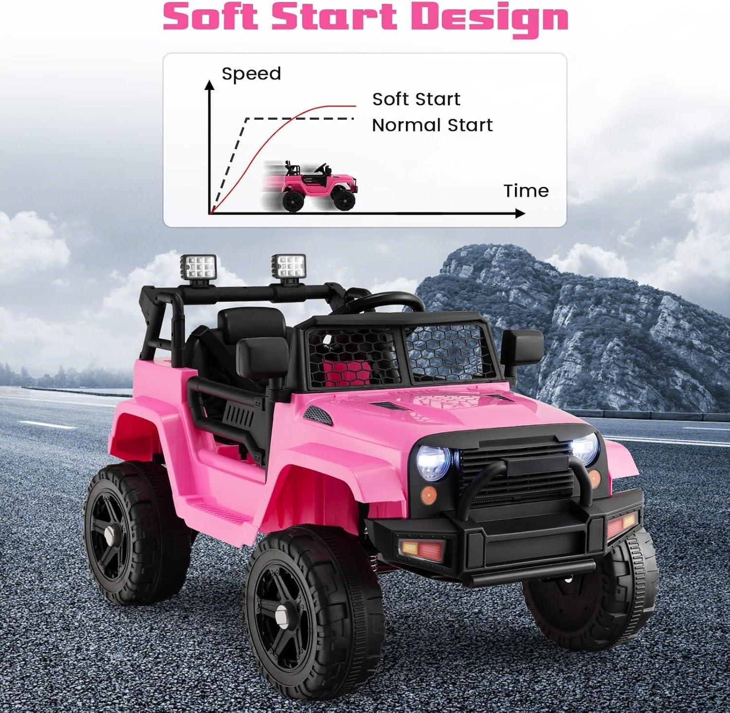 CIPACHO 12V Kids Ride On Truck Car Toy with Parent Remote Control, Spring Suspension, LED Lights, Pink