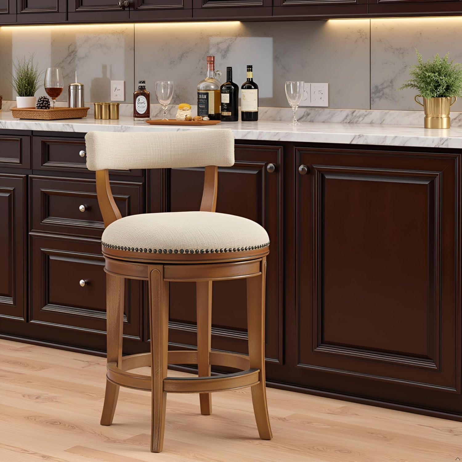 Hanover Solid Rubber Wood Swivel Counter And Bar Stool