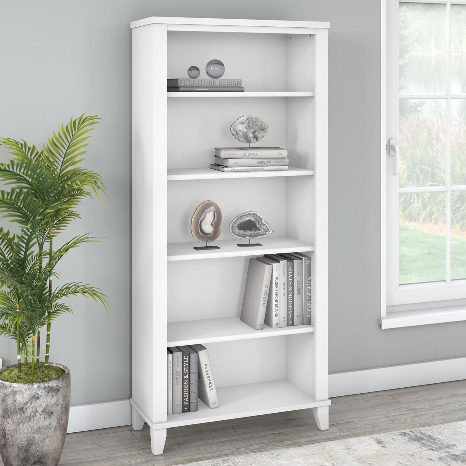 Bush Furniture Somerset 5 Shelf Tall Bookcase in White Finish