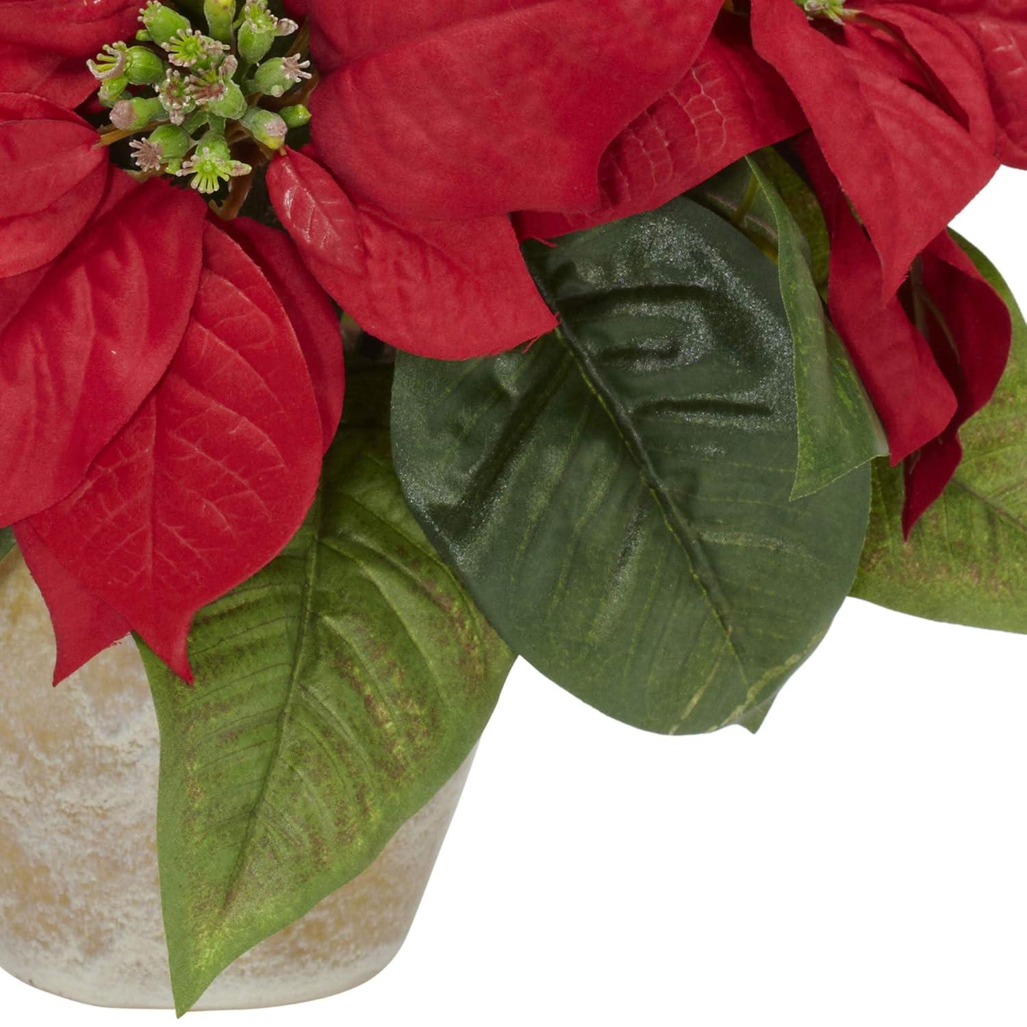 Nearly Natural Poinsettia with Ceramic Vase Artificial Flower Arrangement