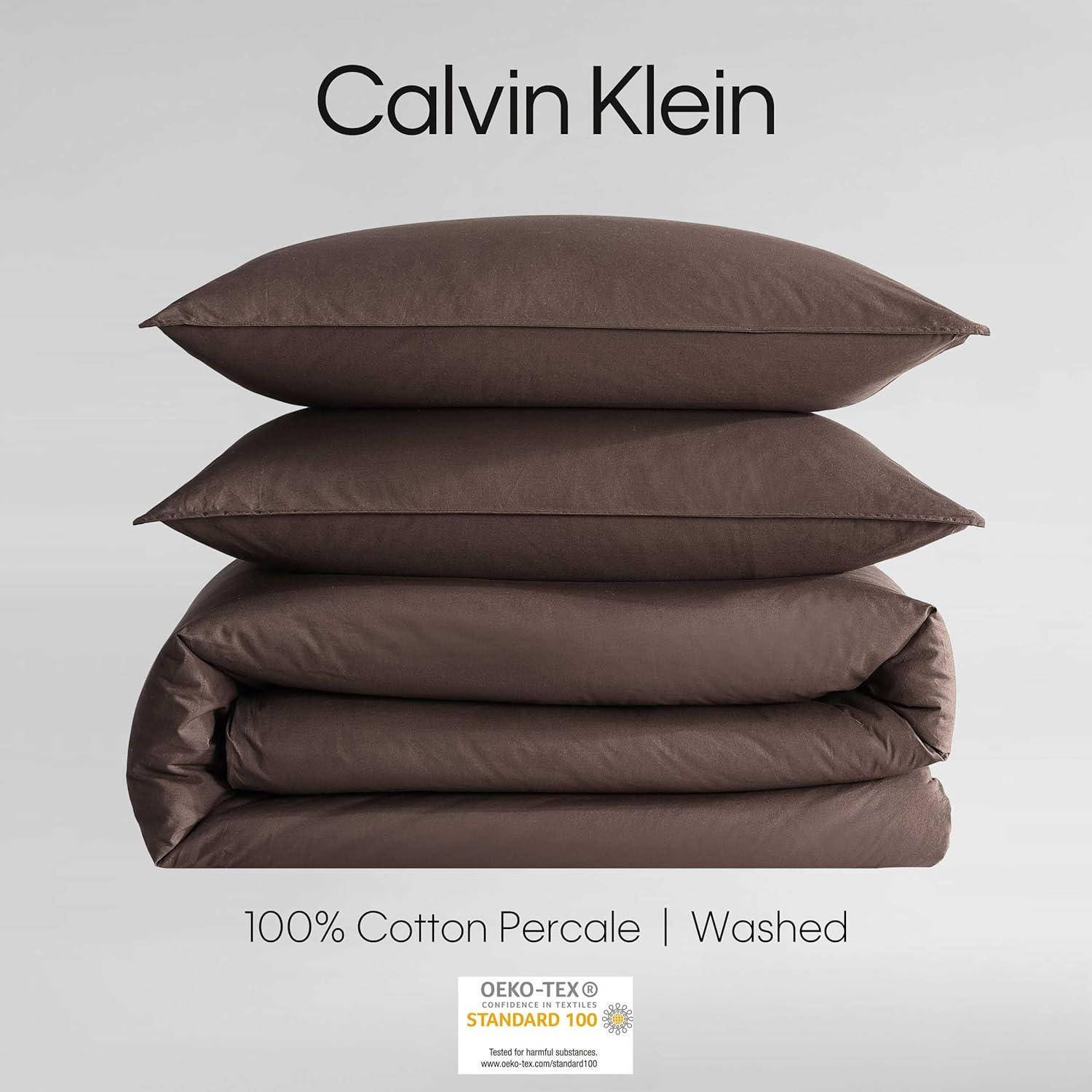 Calvin Klein Washed Percale Solid Cotton Duvet Cover Set