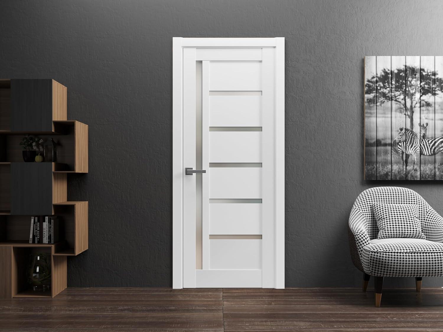 White Silk 30" x 80" Door with Frosted Glass Panels