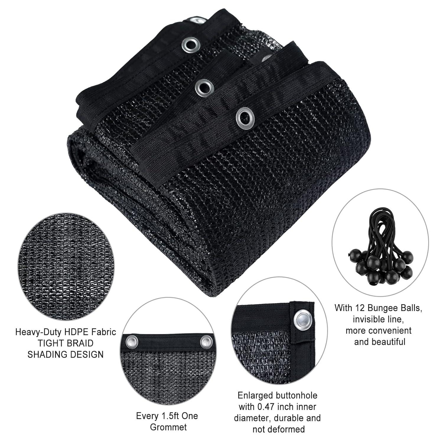 LcXctD 90% Shade Fabric Sun Shade Cloth Taped Edge with Grommets Sun-Block Mesh Shade for Pergola Cover Canopy 8’ x 12’, Black