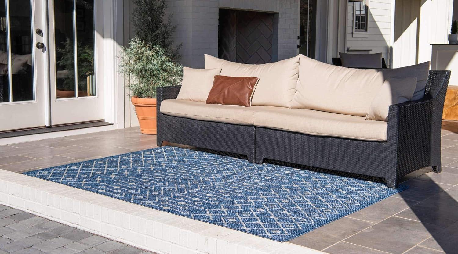 Unique Loom Tribal Trellis Indoor/Outdoor Trellis Rug Blue/Ivory 8' x 10' Rectangle Geometric Tribal Perfect For Patio Deck Garage Entryway