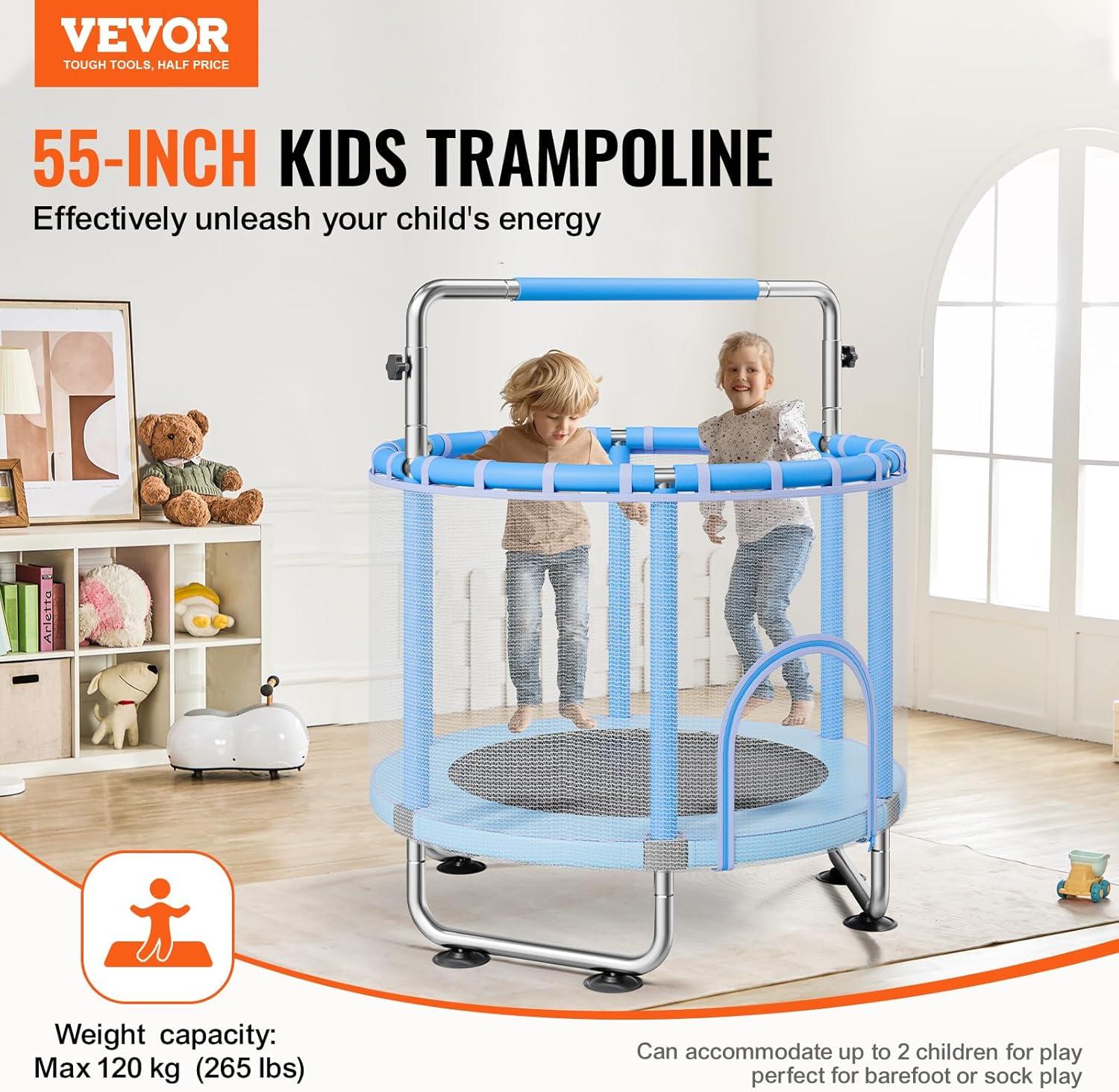 VEVOR 55" Trampoline for Kids Mini Toddler Trampoline with Net Indoor Outdoor