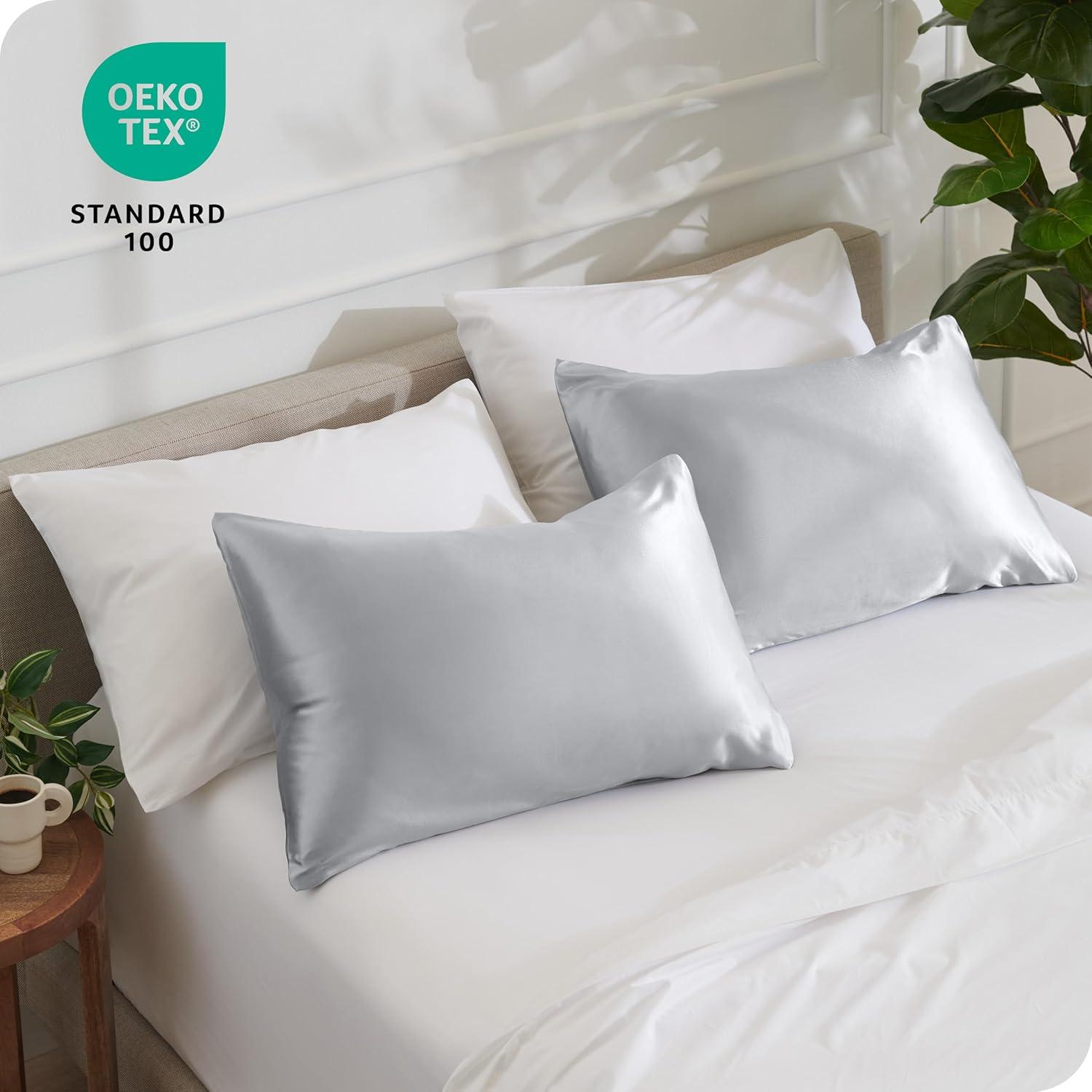 1 Pc 100% Mulberry Silk, 19 Momme, Standard - Zipper, Silver Pillowcase - Bare Home