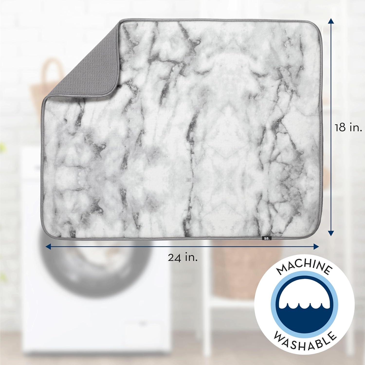 S&T INC. Absorbent, Reversible XL Microfiber Dish Drying Mat for Kitchen, 18 Inch x 24 Inch, Marble