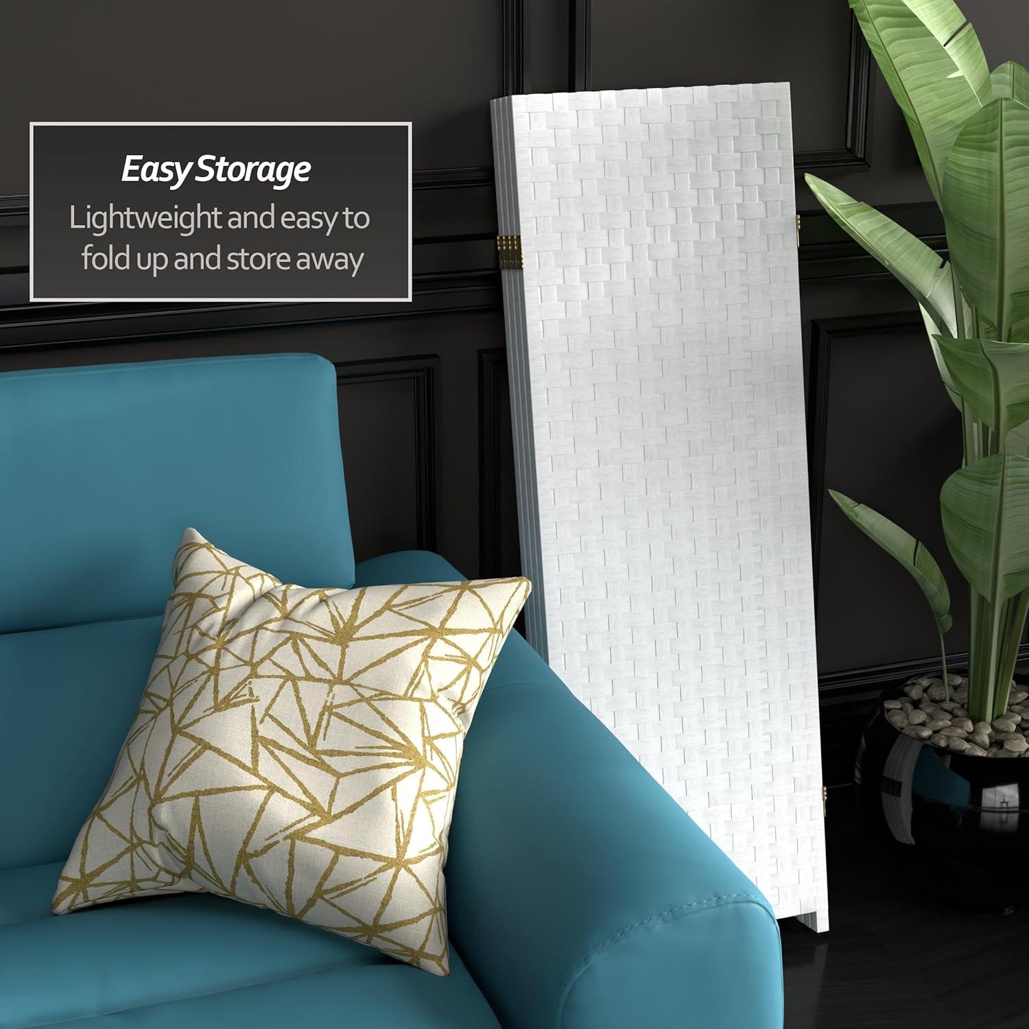 Handmade Woven Fiber Four-Panel Four-Foot Room Divider (China) White