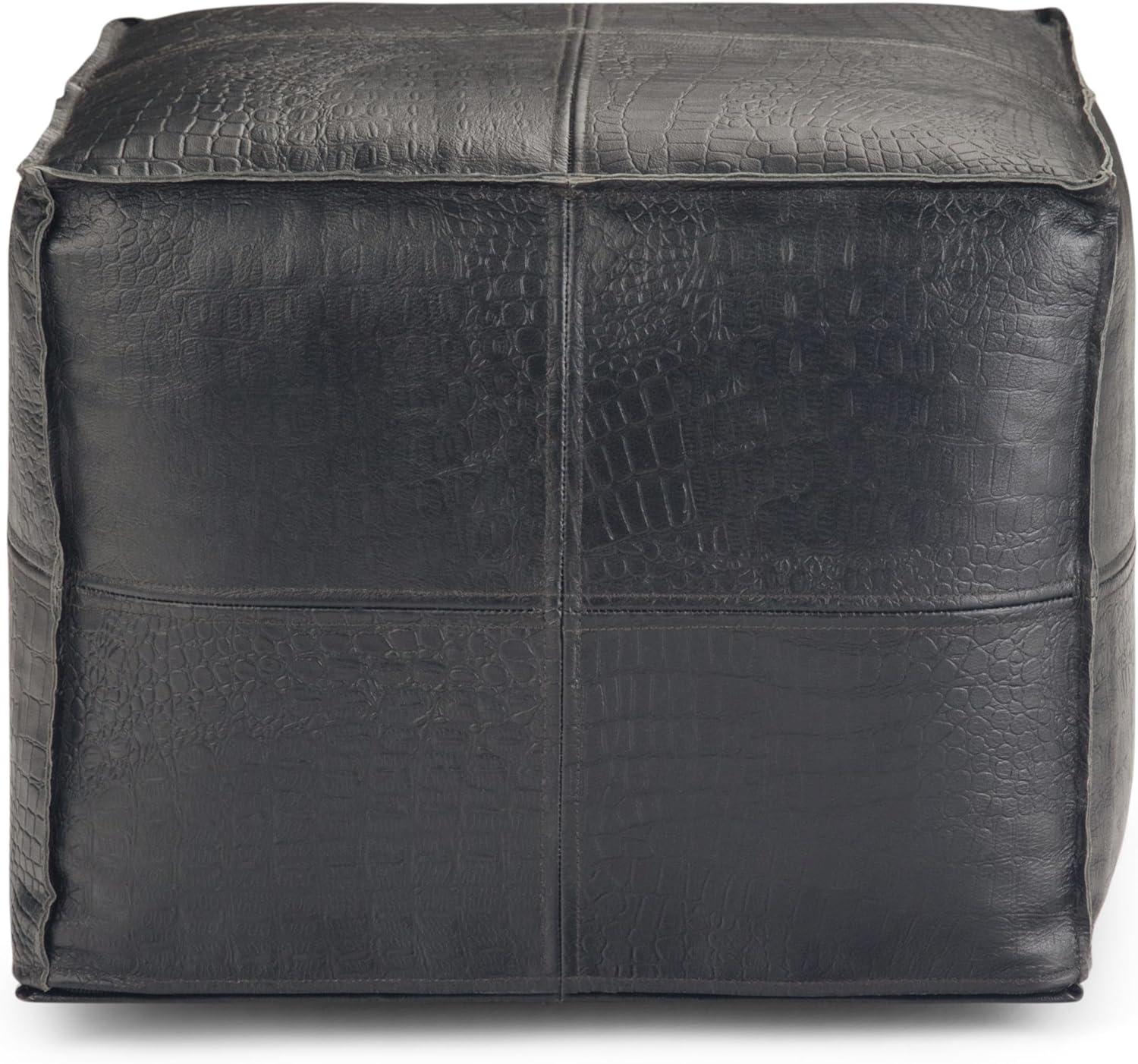 Bowen Boho Square Pouf in Black Genuine Leather